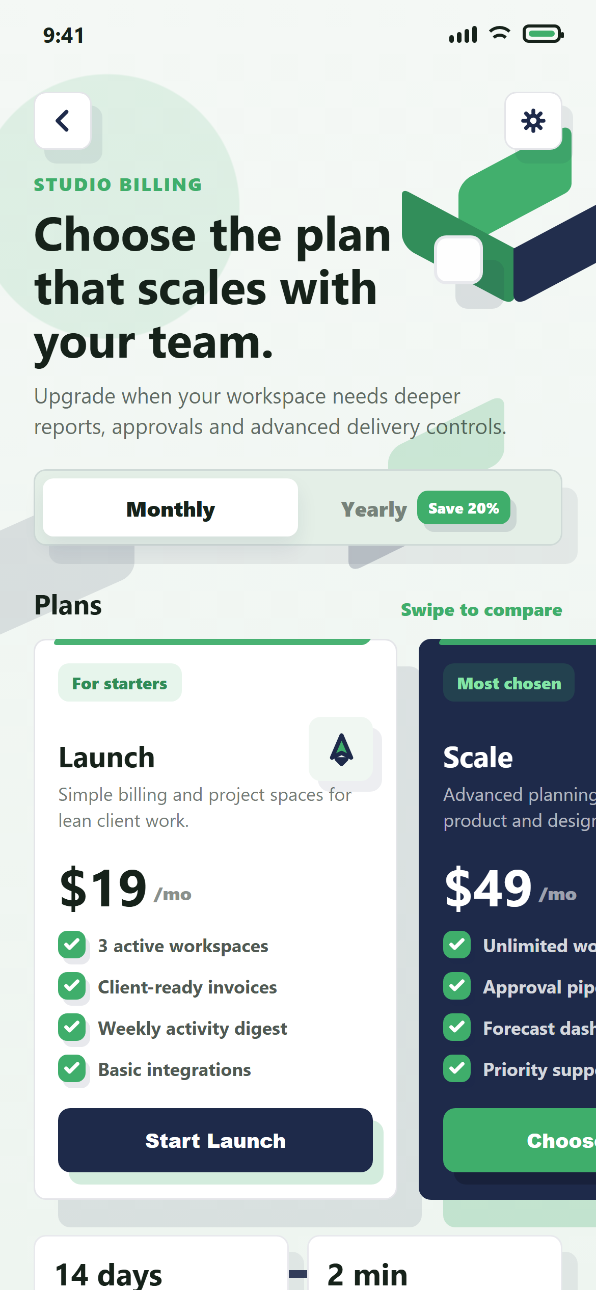 Isometric Plans with Billing Toggle