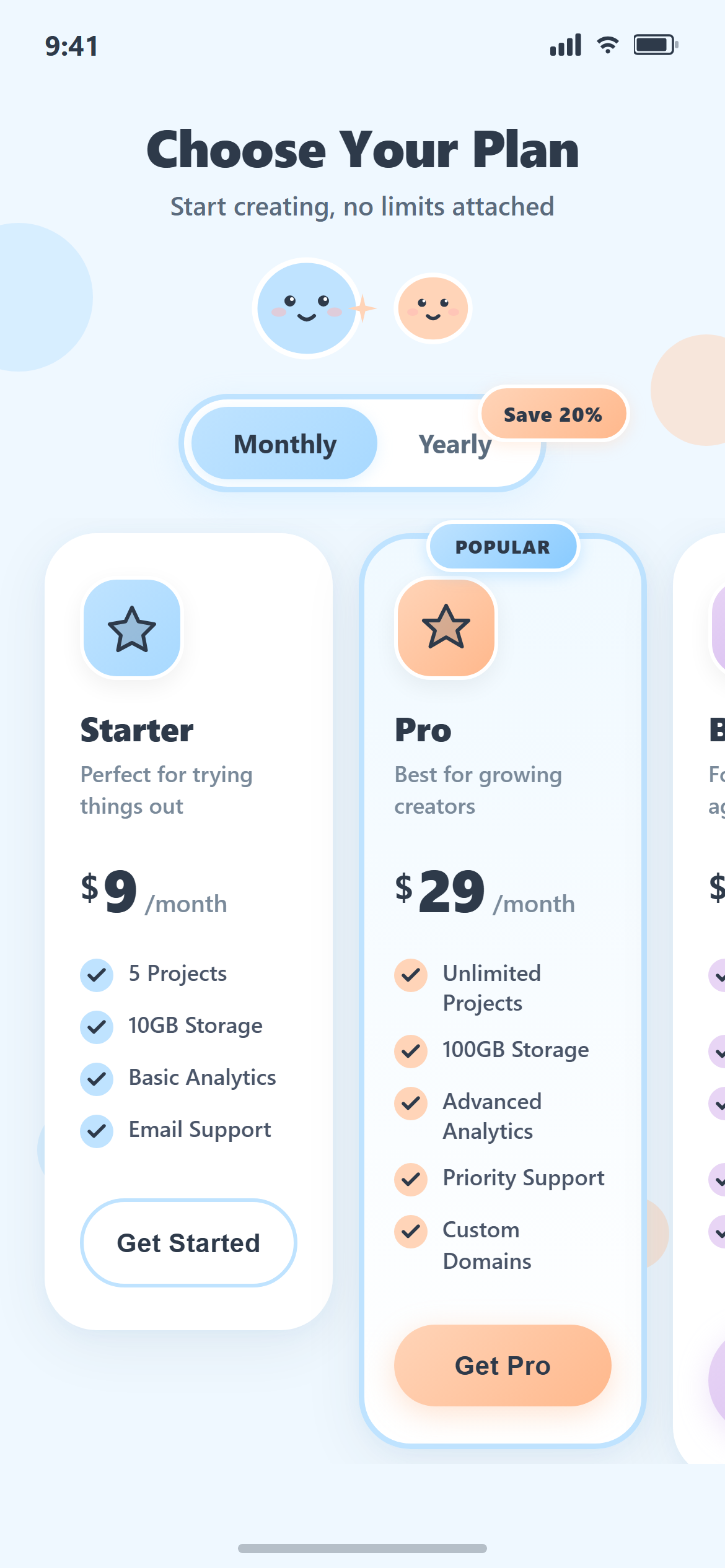 Kawaii Cute Plans with Billing Toggle