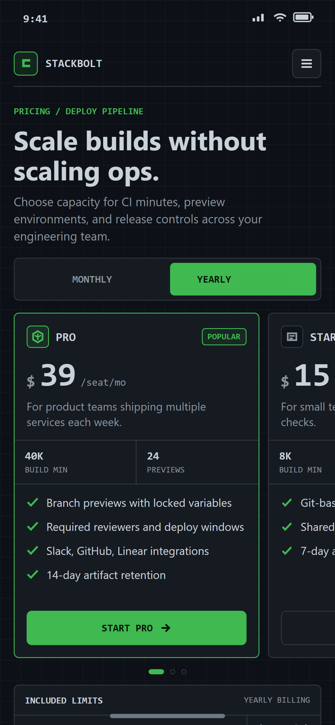 Technical Mono Plans with Billing Toggle