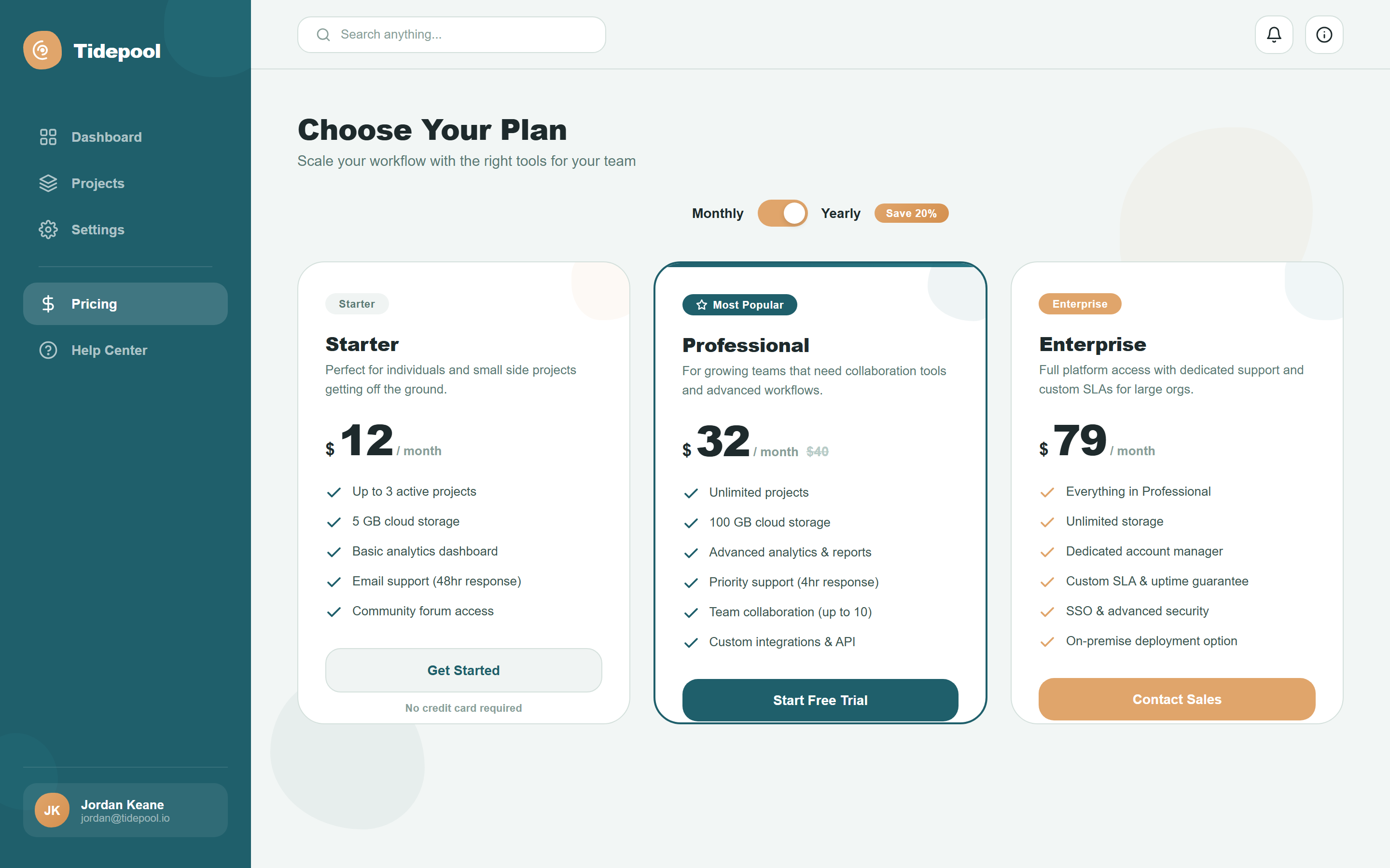 Organic Nature Plans with Billing Toggle