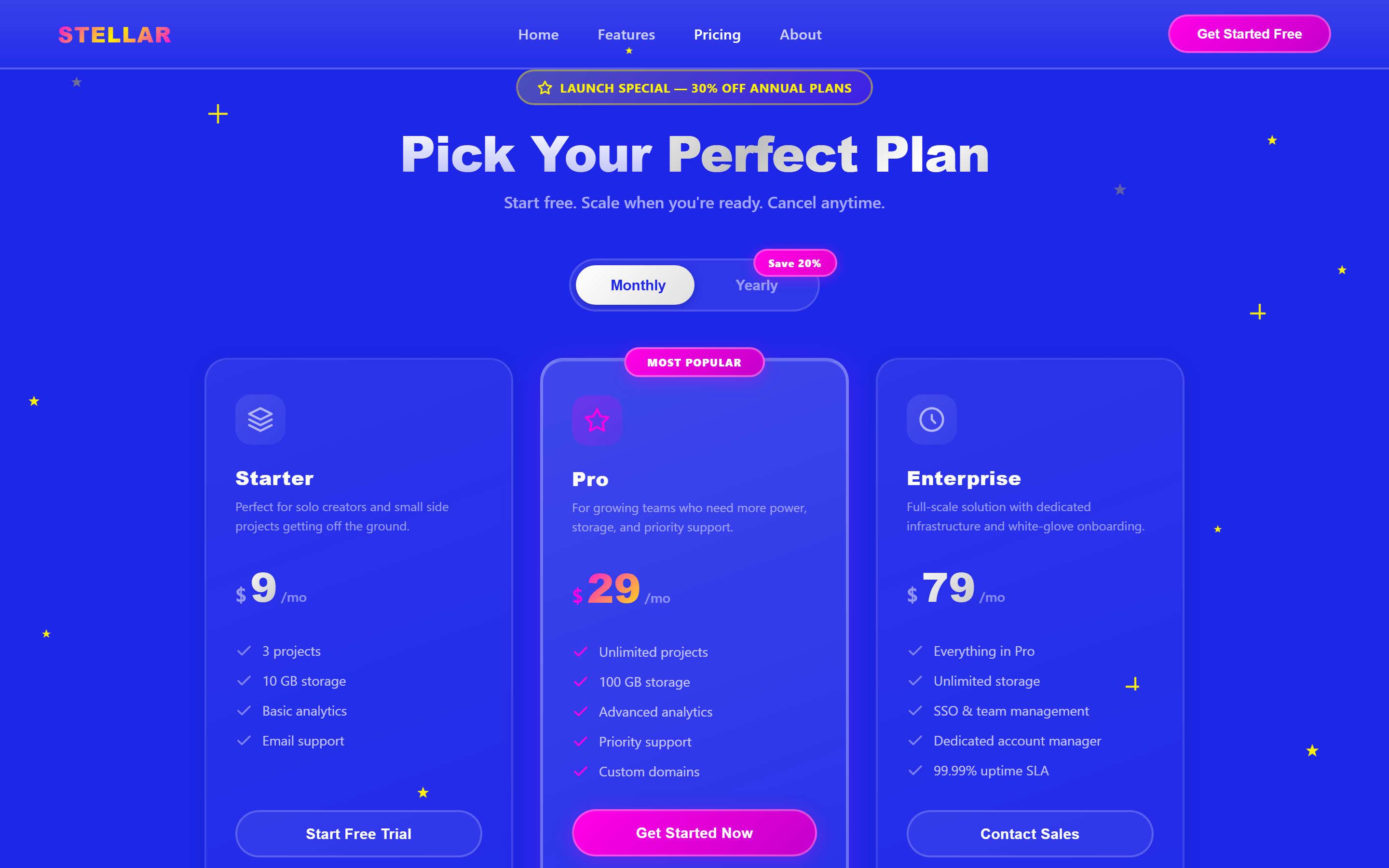 Retro Y2K Plans with Billing Toggle
