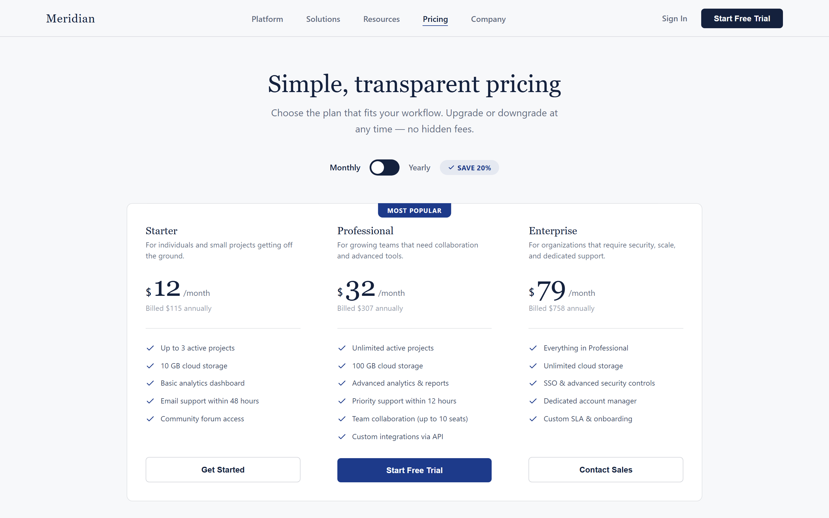 Warm Editorial Plans with Billing Toggle