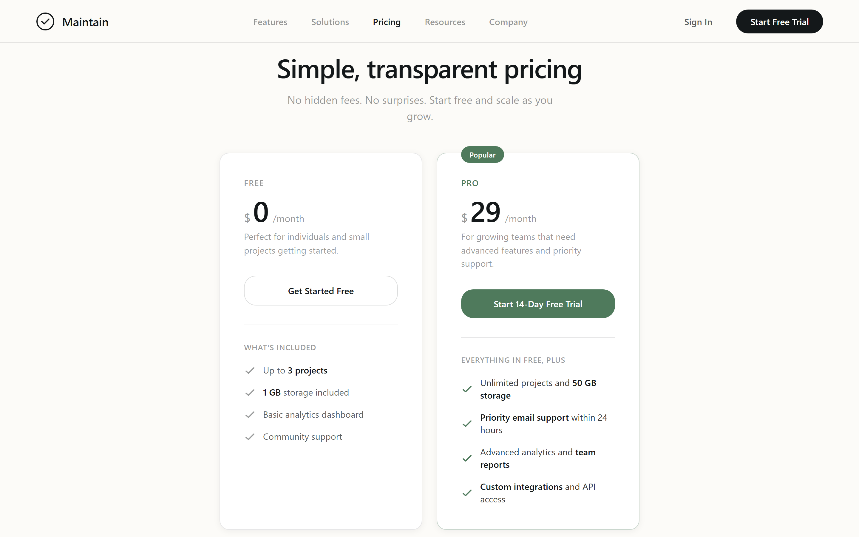 Modern Minimalist Simple Pricing
