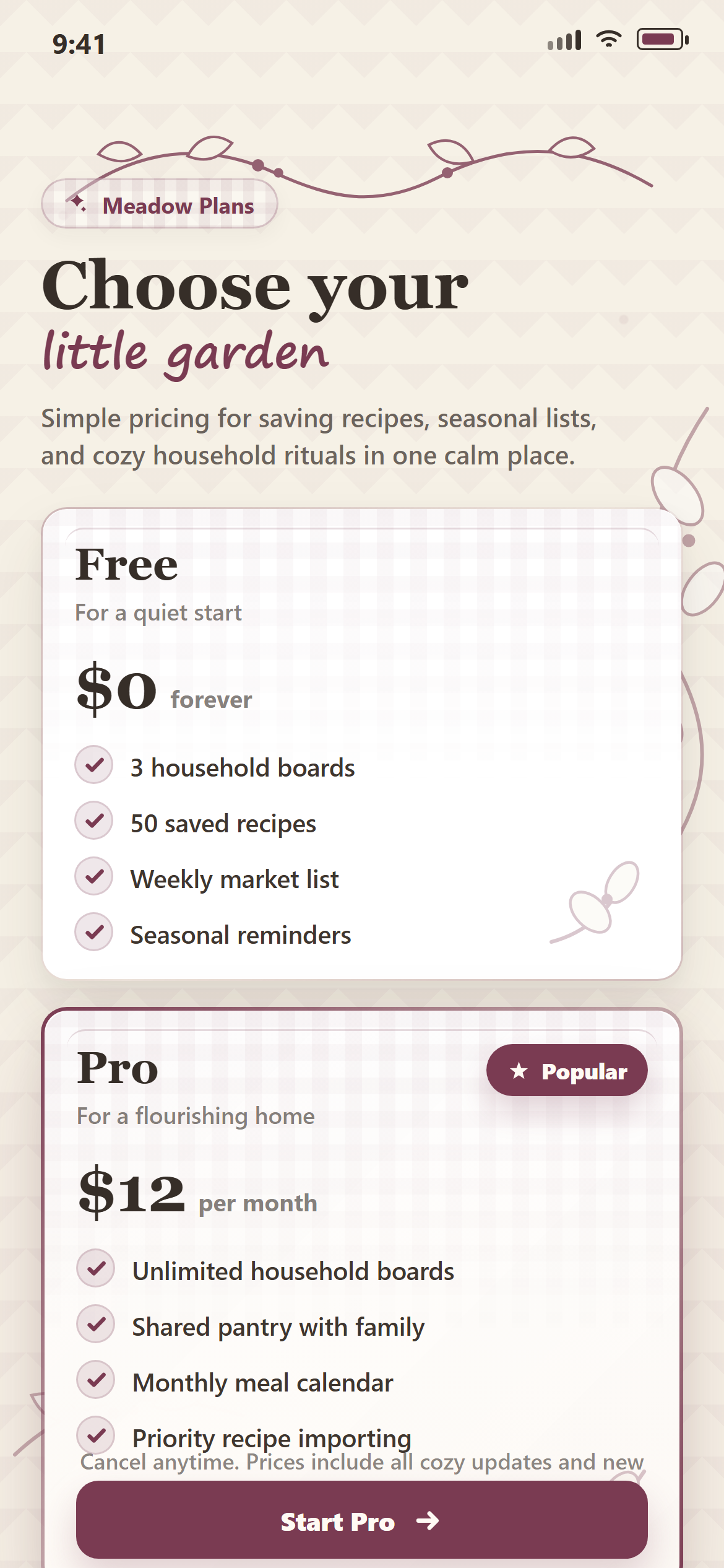 Cottagecore Simple Pricing