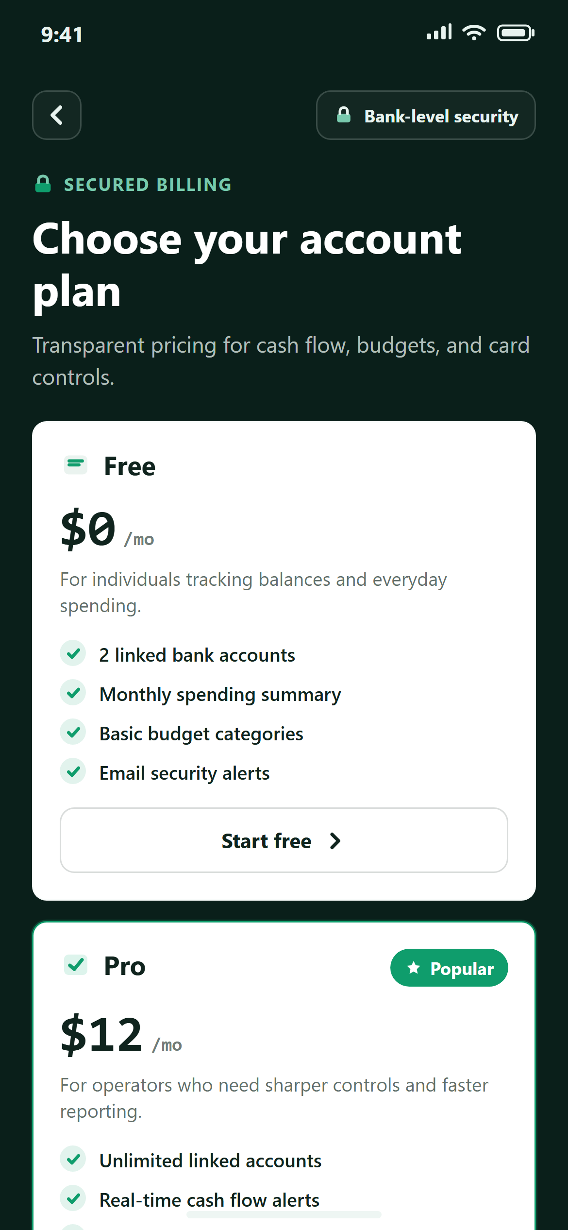 Fintech Trust Simple Pricing