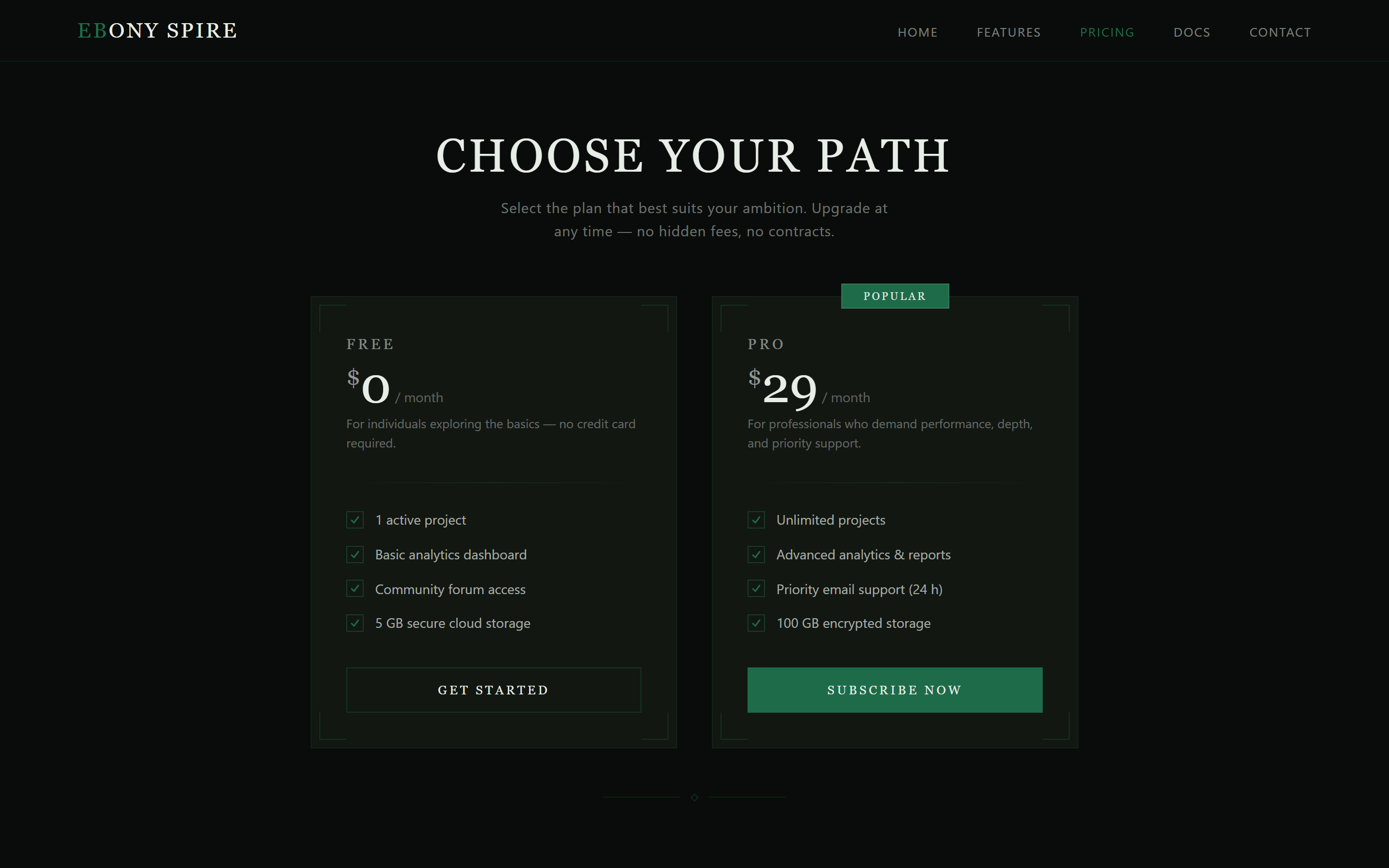 Gothic Dark Simple Pricing