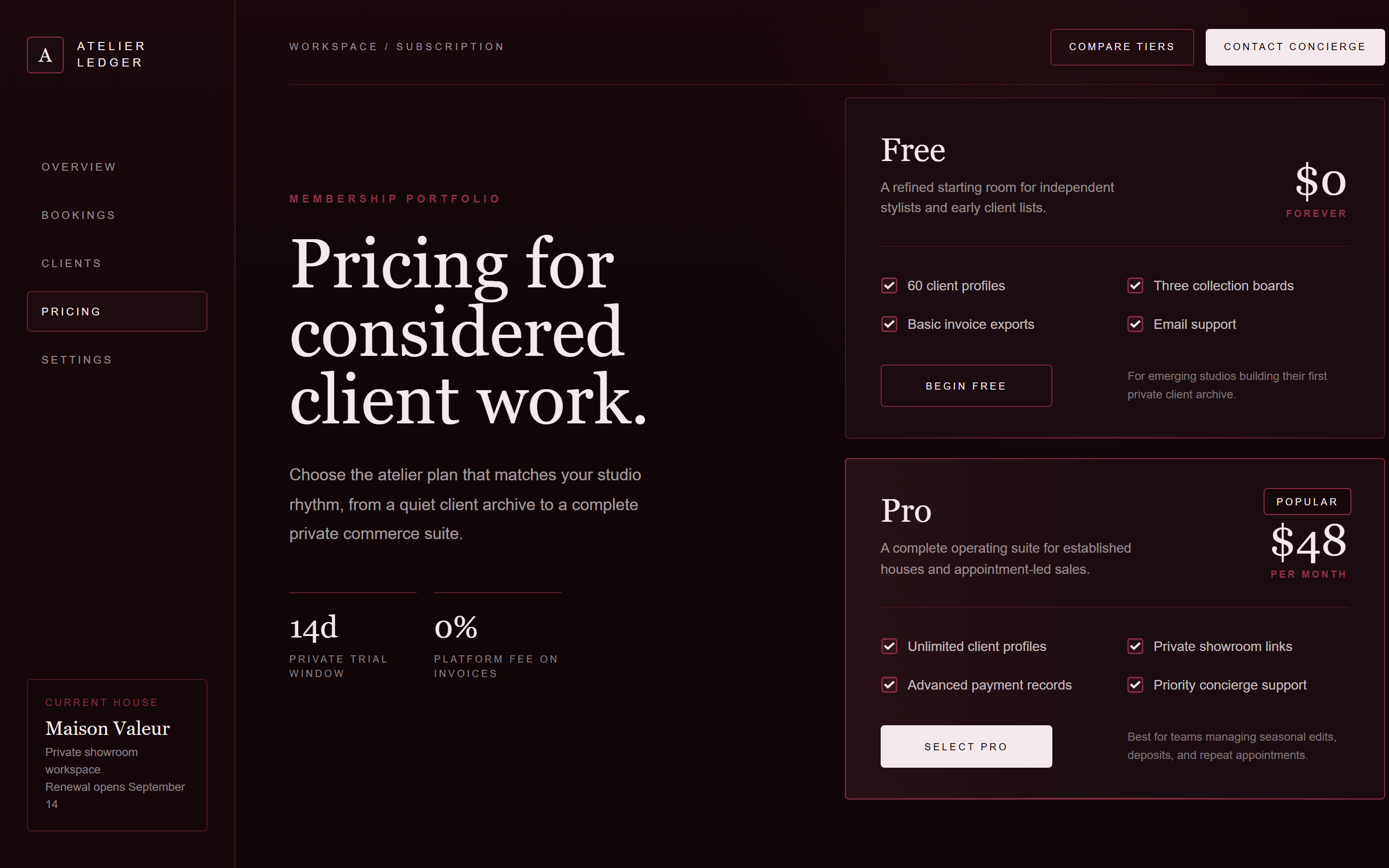 Luxury Dark Simple Pricing