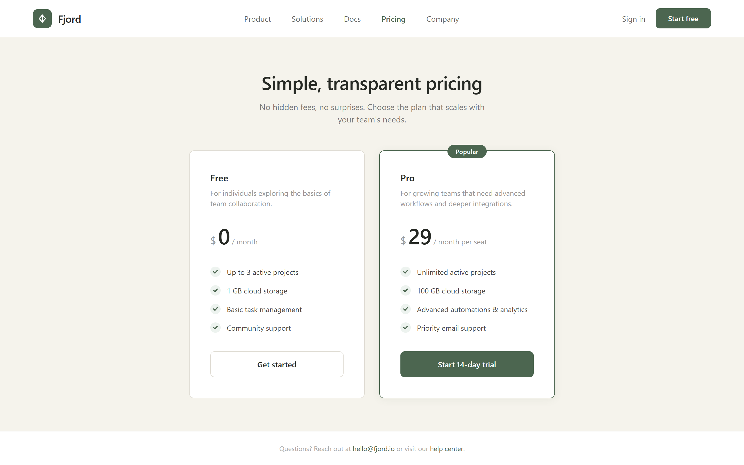 Scandinavian Nordic Simple Pricing