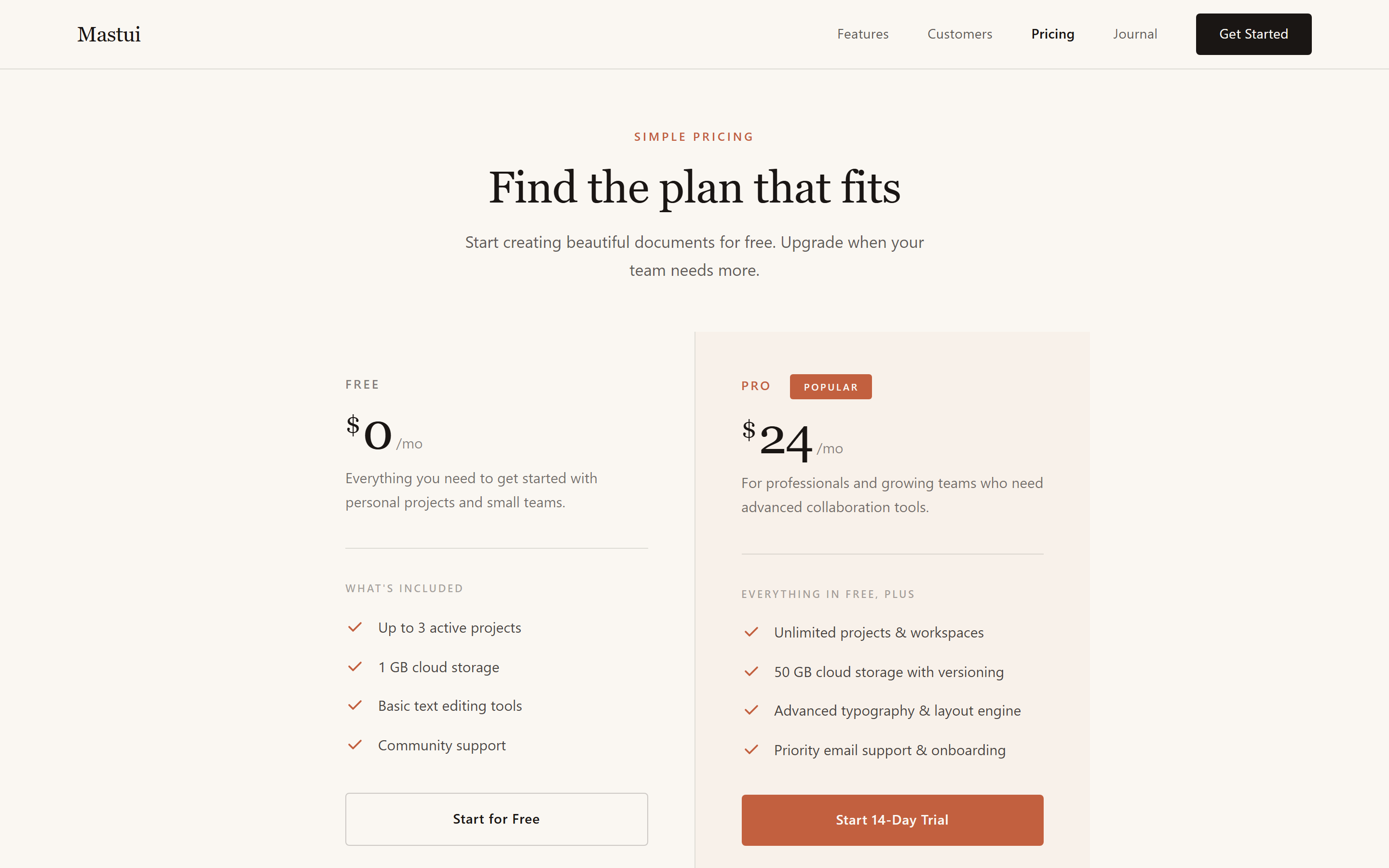 Warm Editorial Simple Pricing