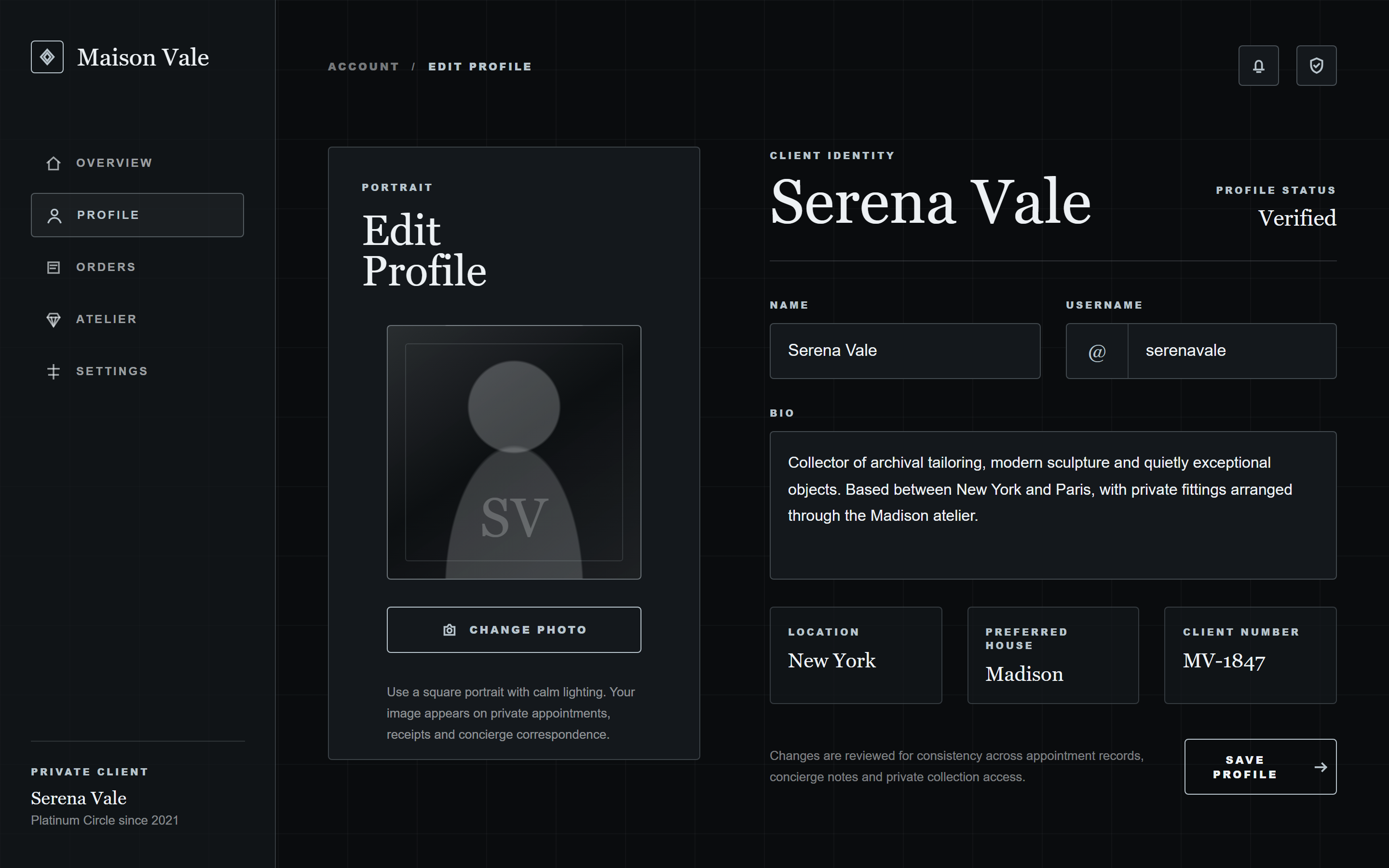 Luxury Dark Edit Profile