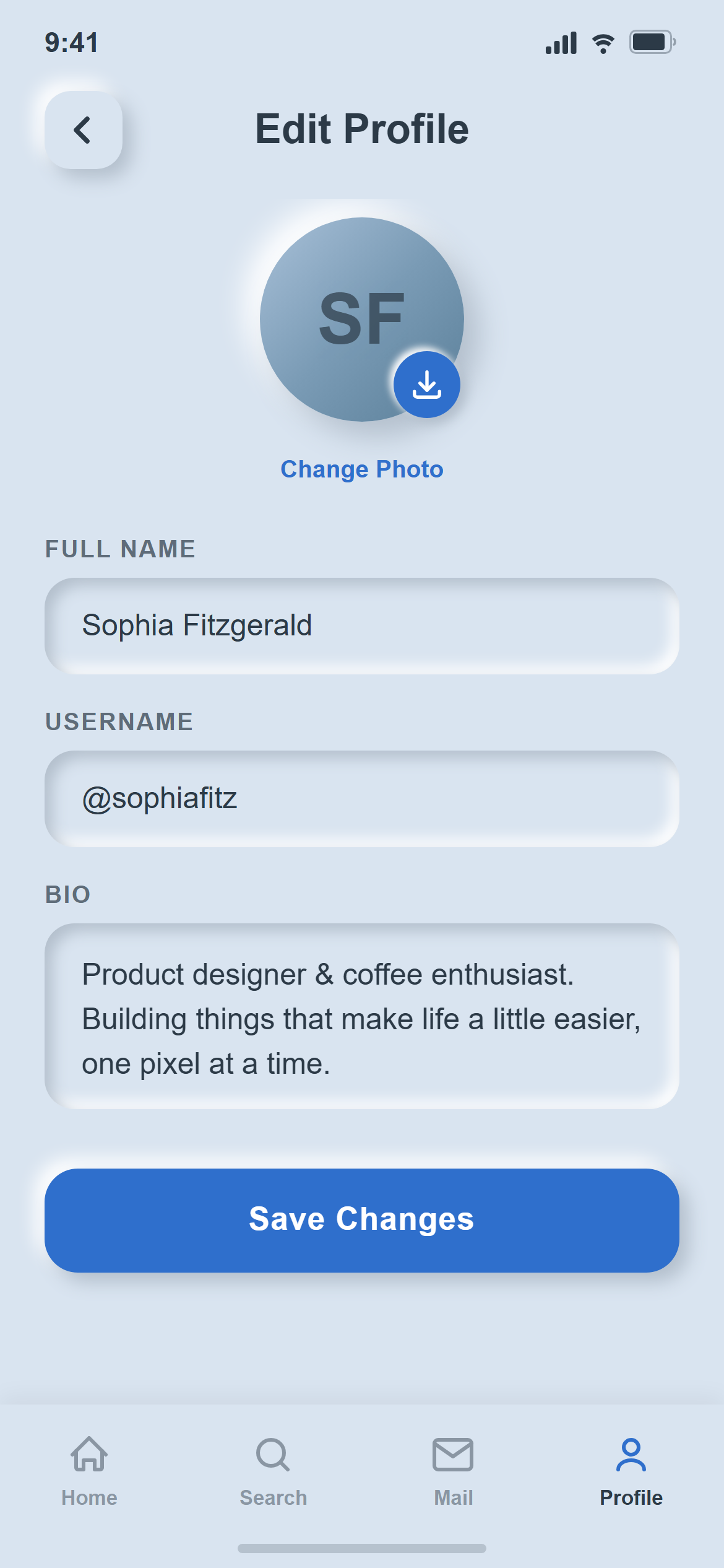 Neumorphism Edit Profile