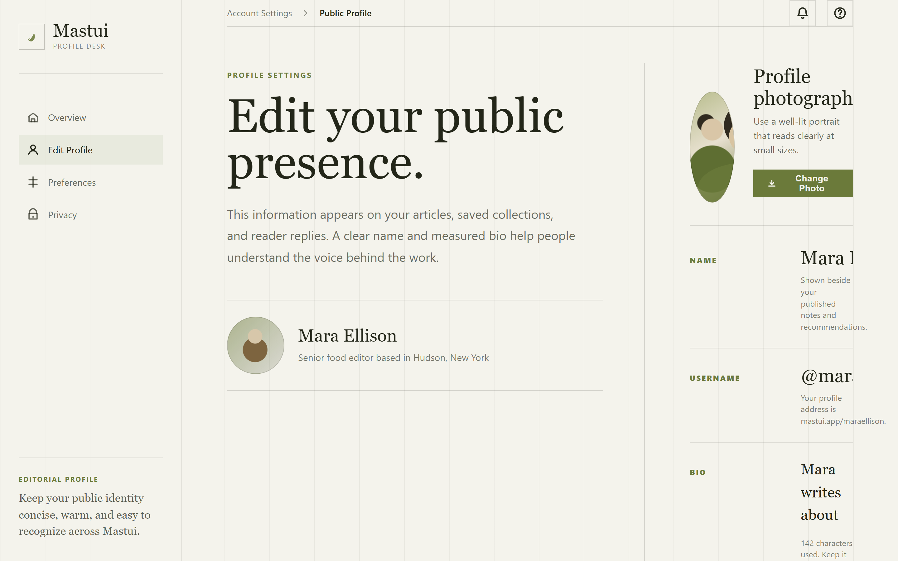 Warm Editorial Edit Profile