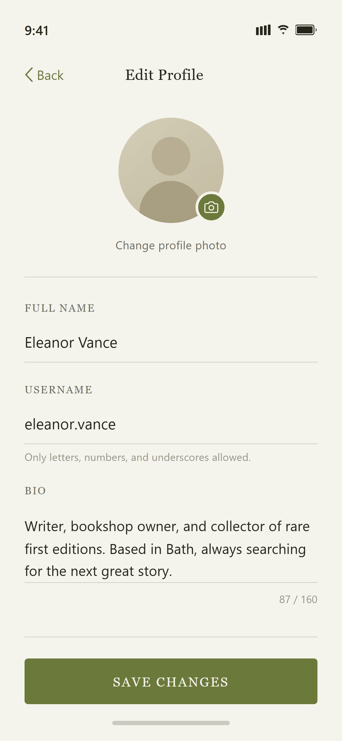Warm Editorial Edit Profile