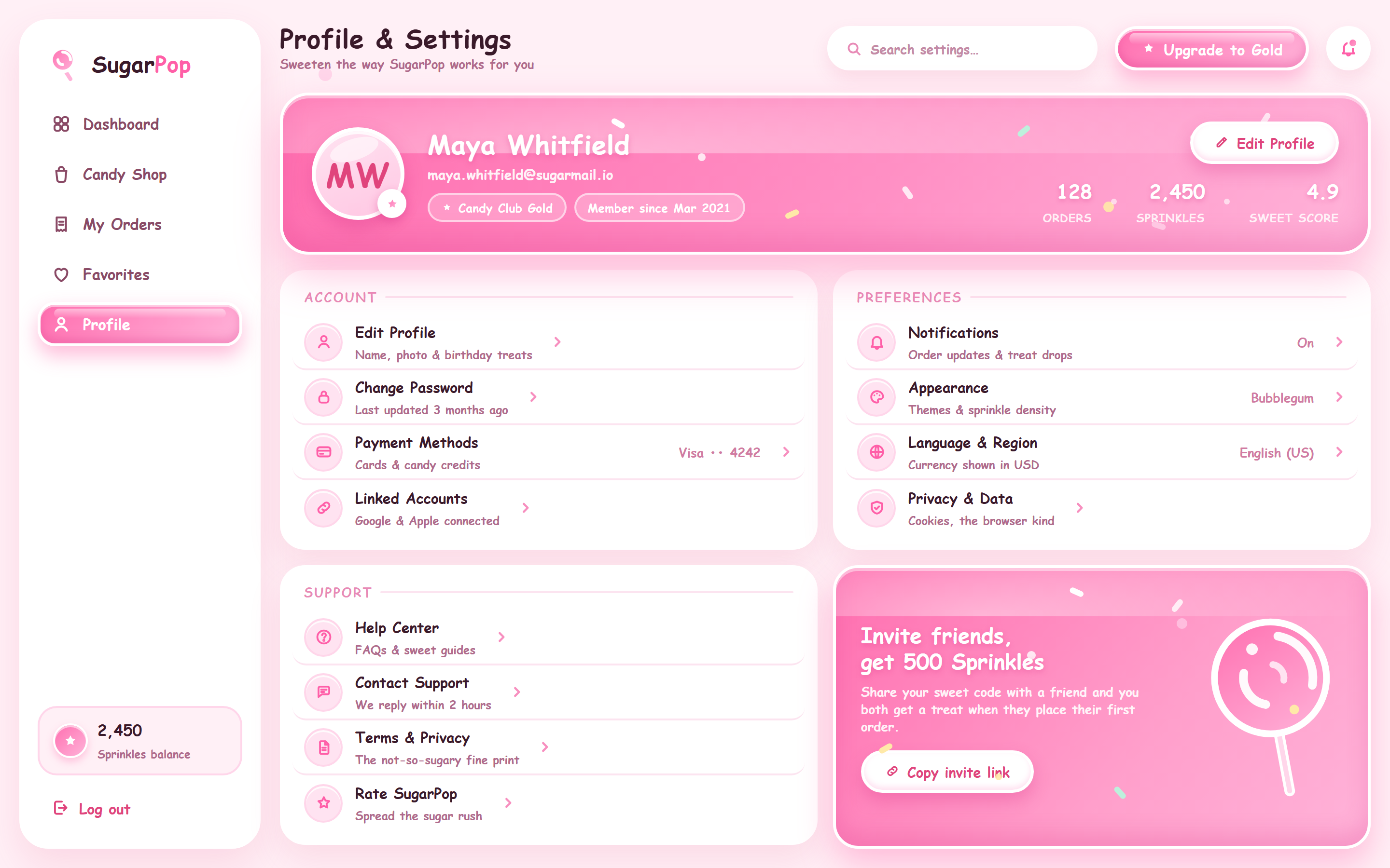 Candy Pop Profile & Settings