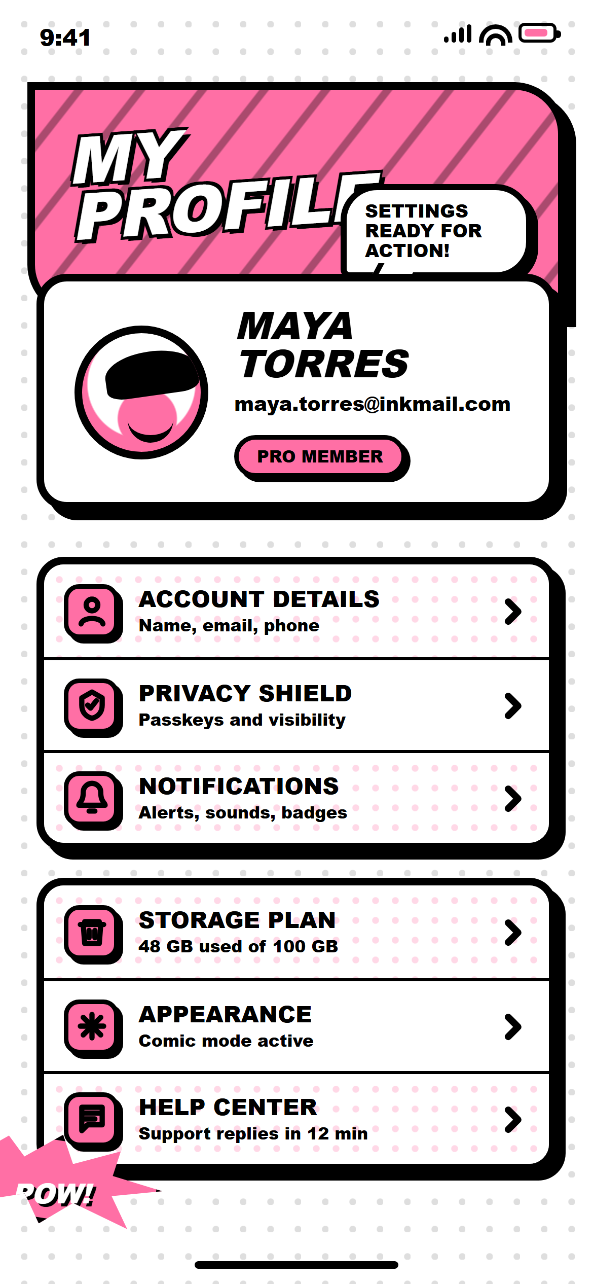 Comic Book Profile & Settings