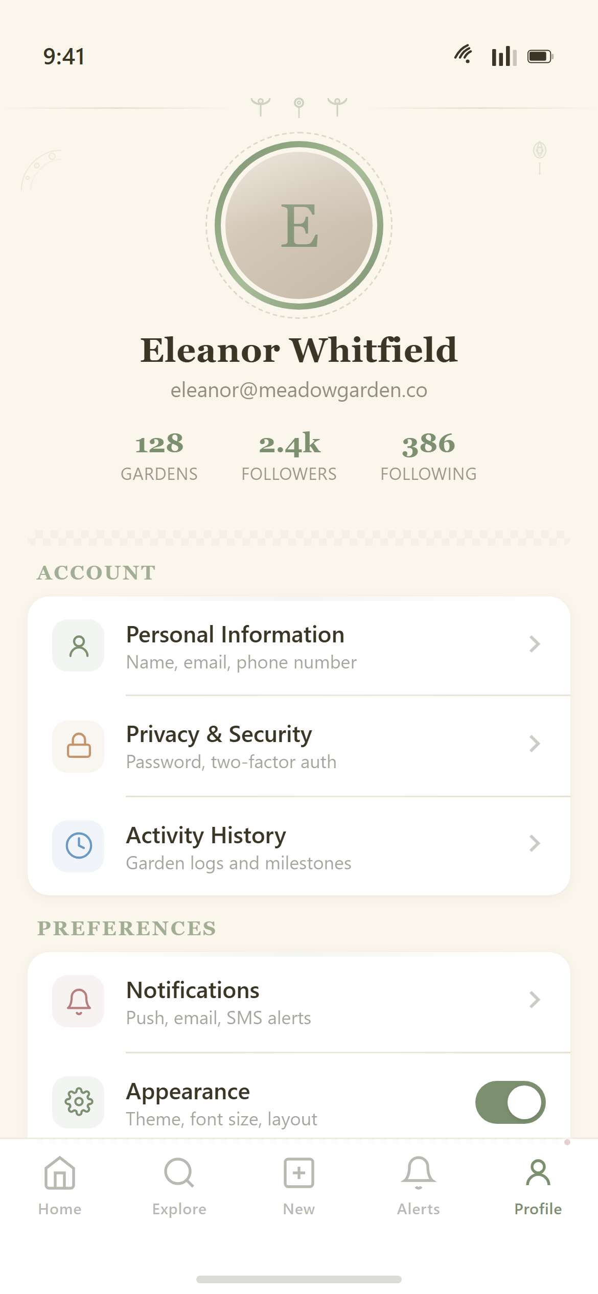 Cottagecore Profile & Settings