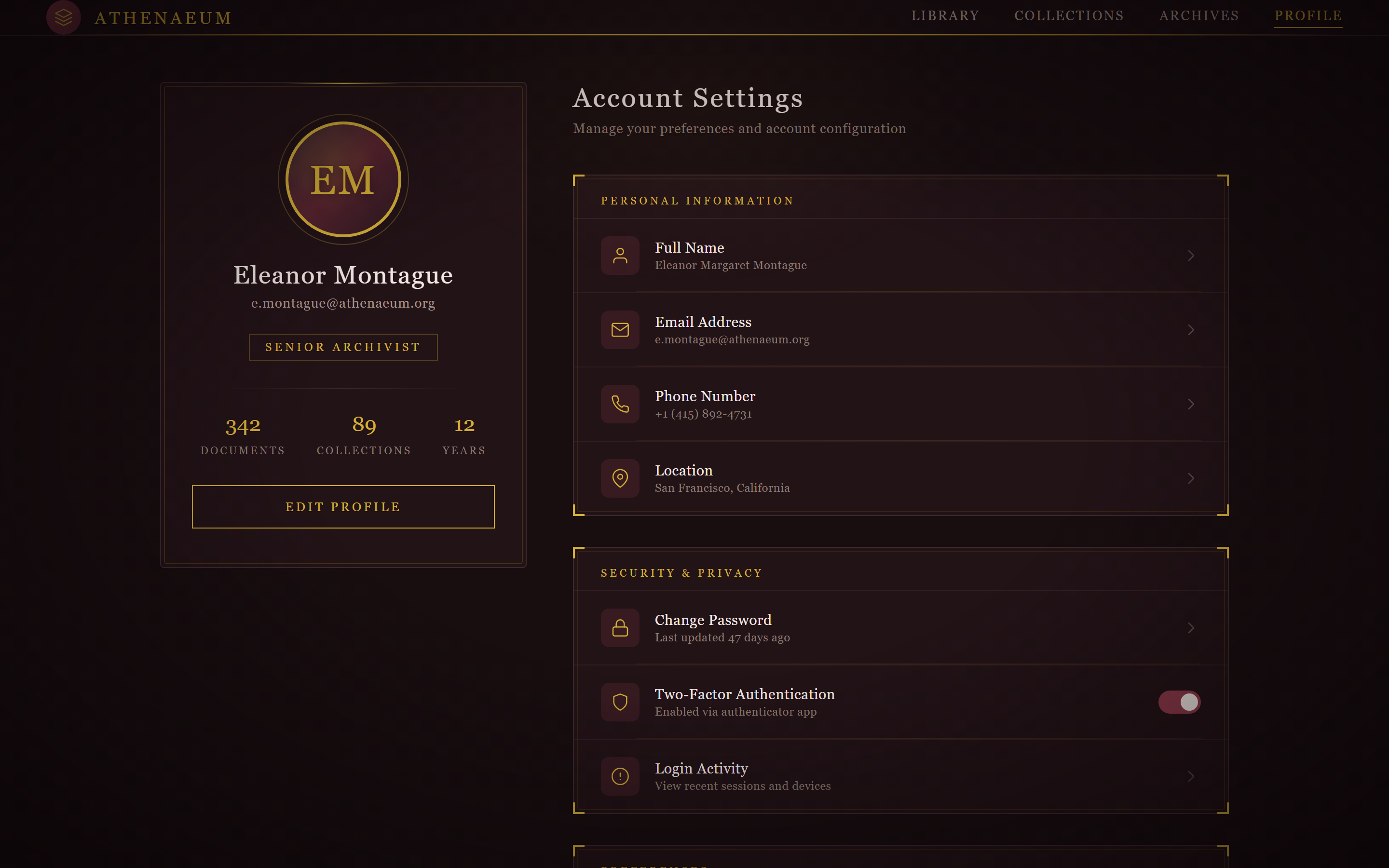Dark Academia Profile & Settings