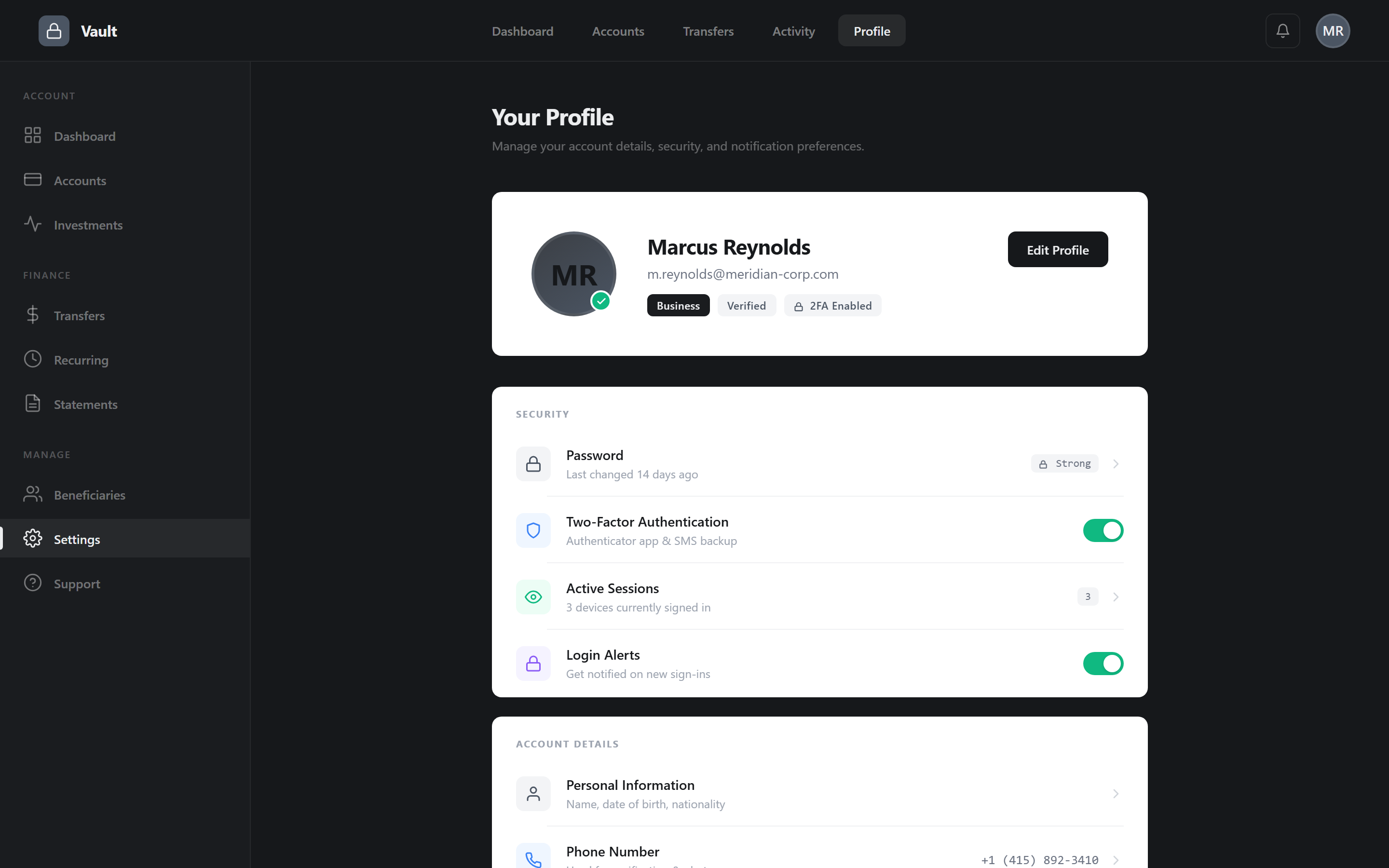 Fintech Trust Profile & Settings