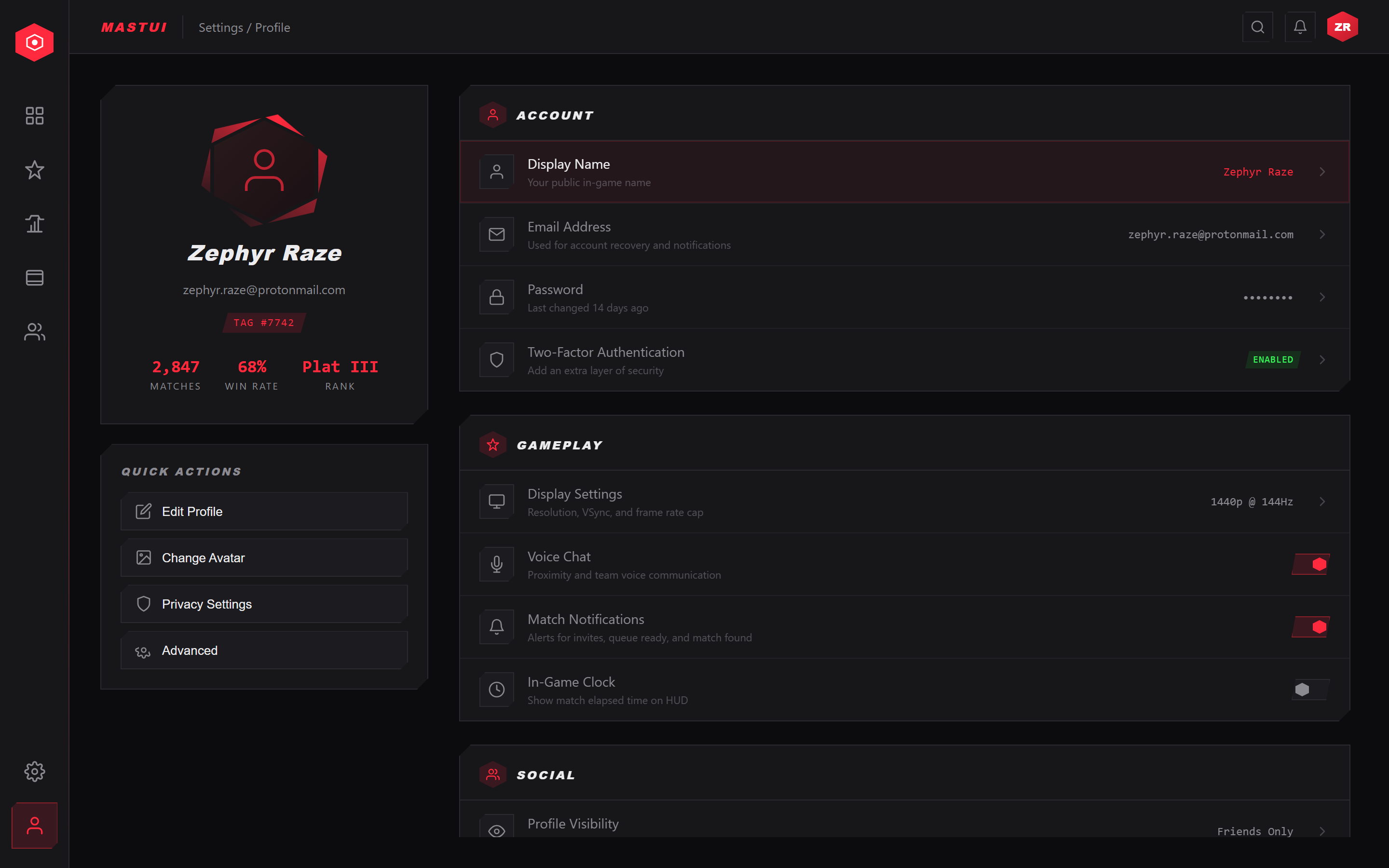 Gaming HUD Profile & Settings