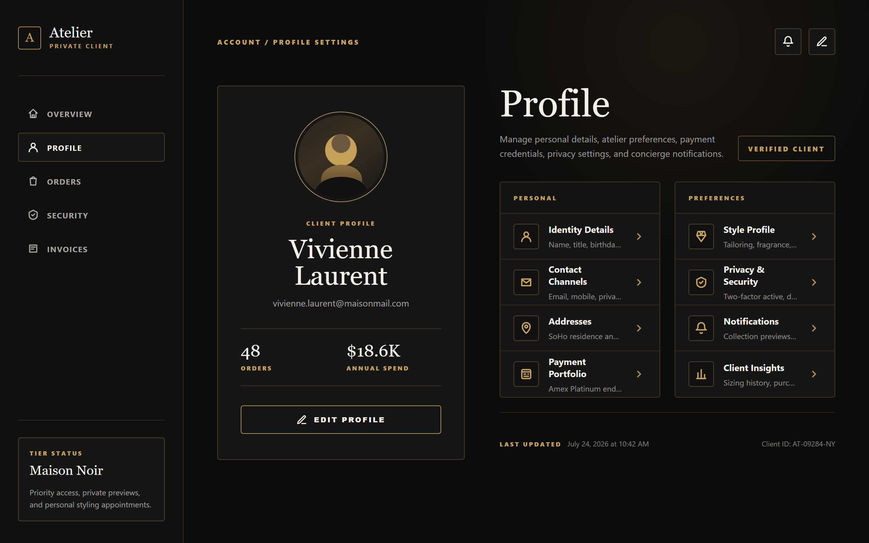 Luxury Dark Profile & Settings