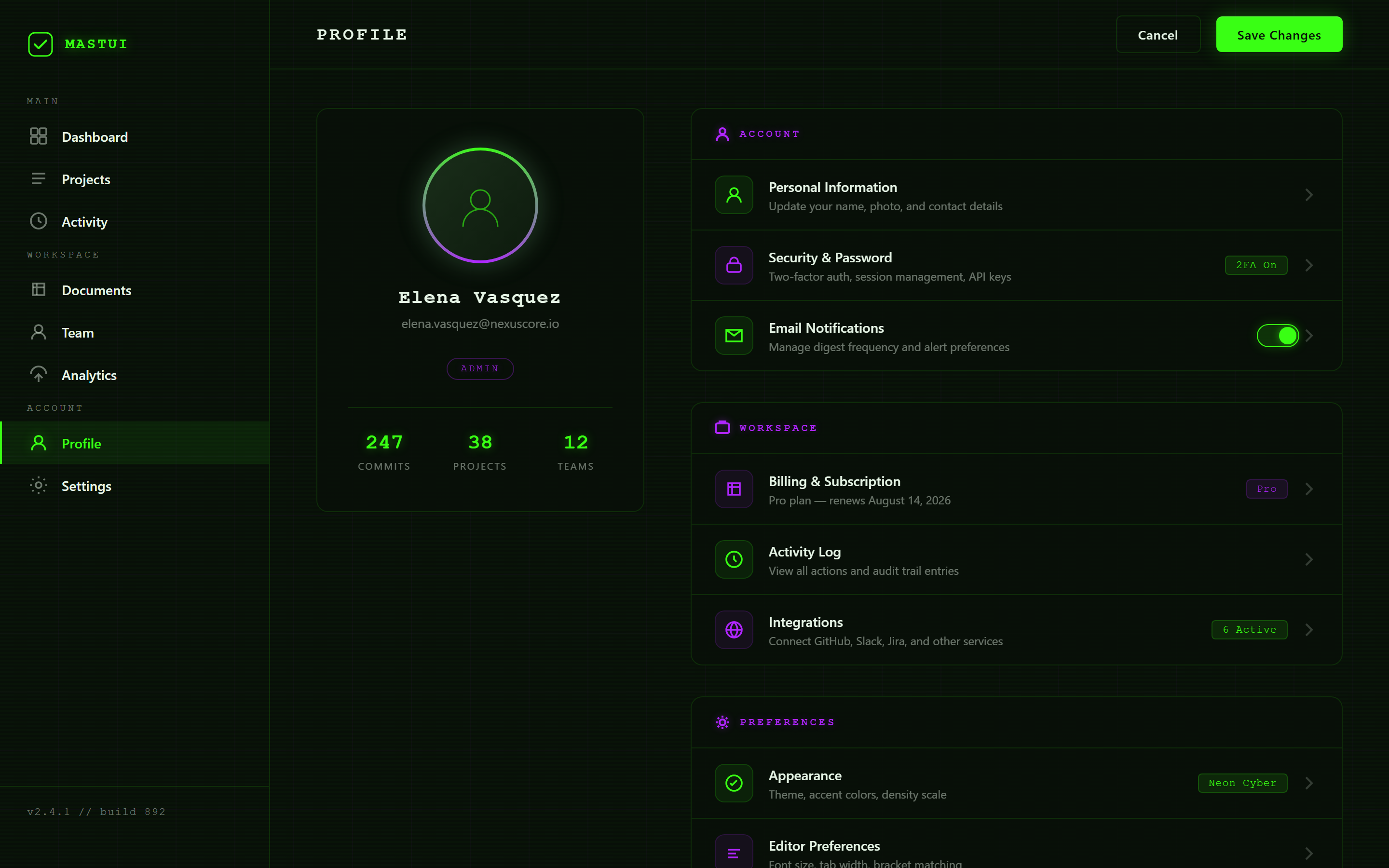 Neon Cyber Profile & Settings