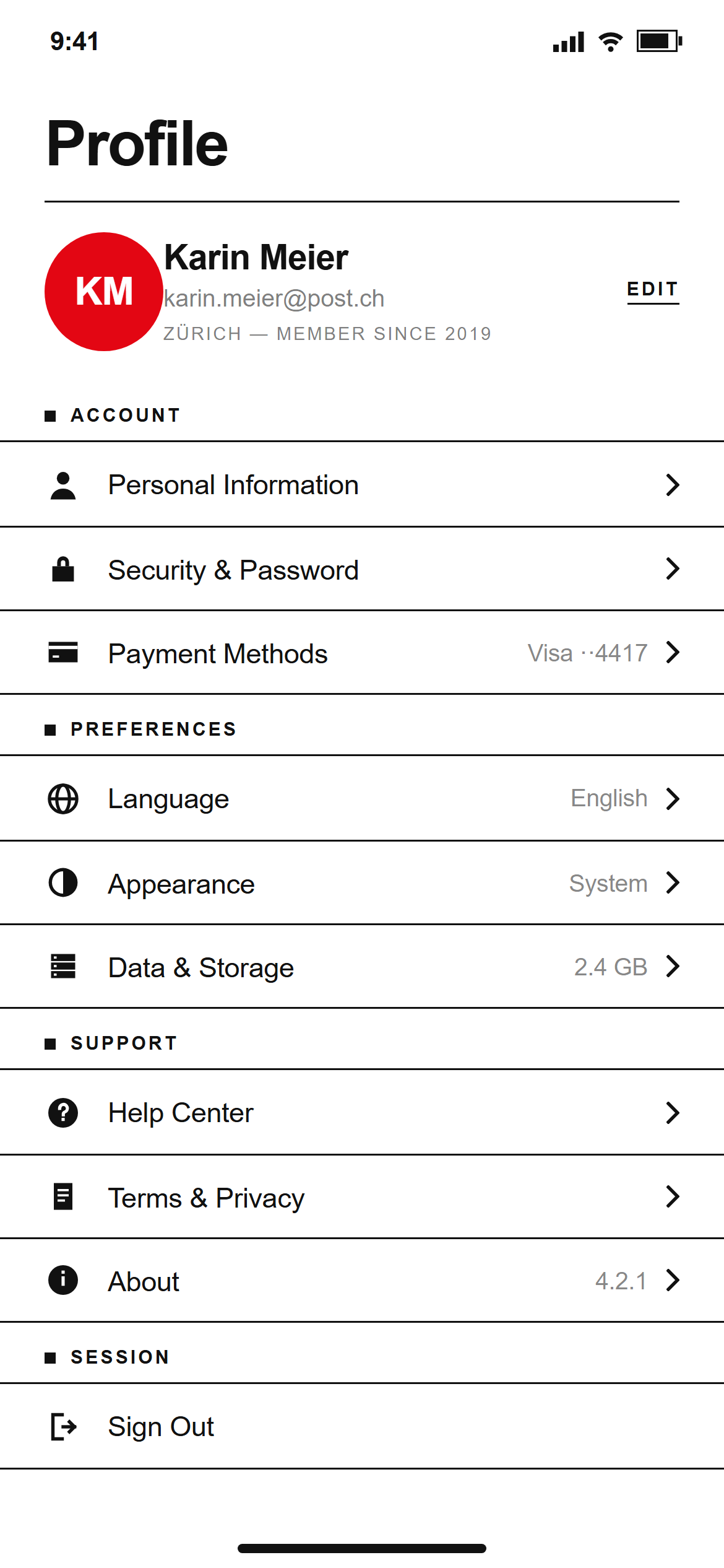 Swiss International Profile & Settings