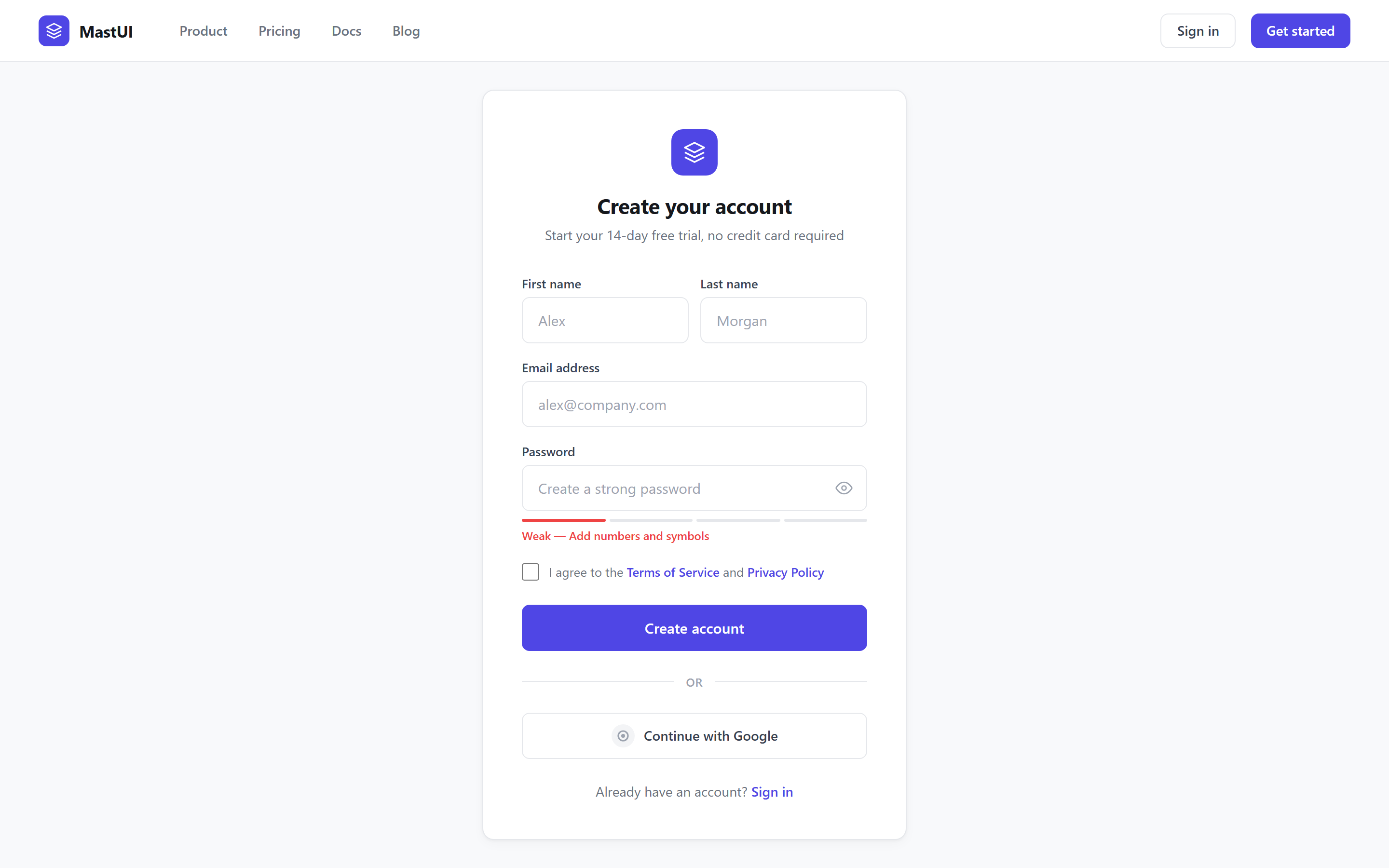 SaaS Clean Sign Up