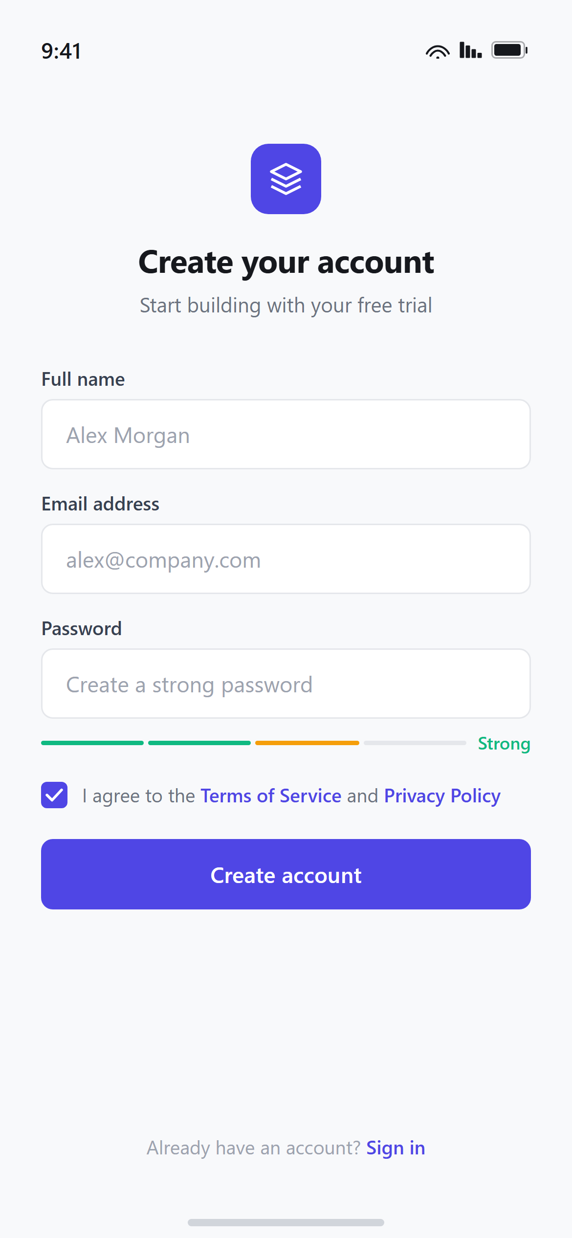 SaaS Clean Sign Up