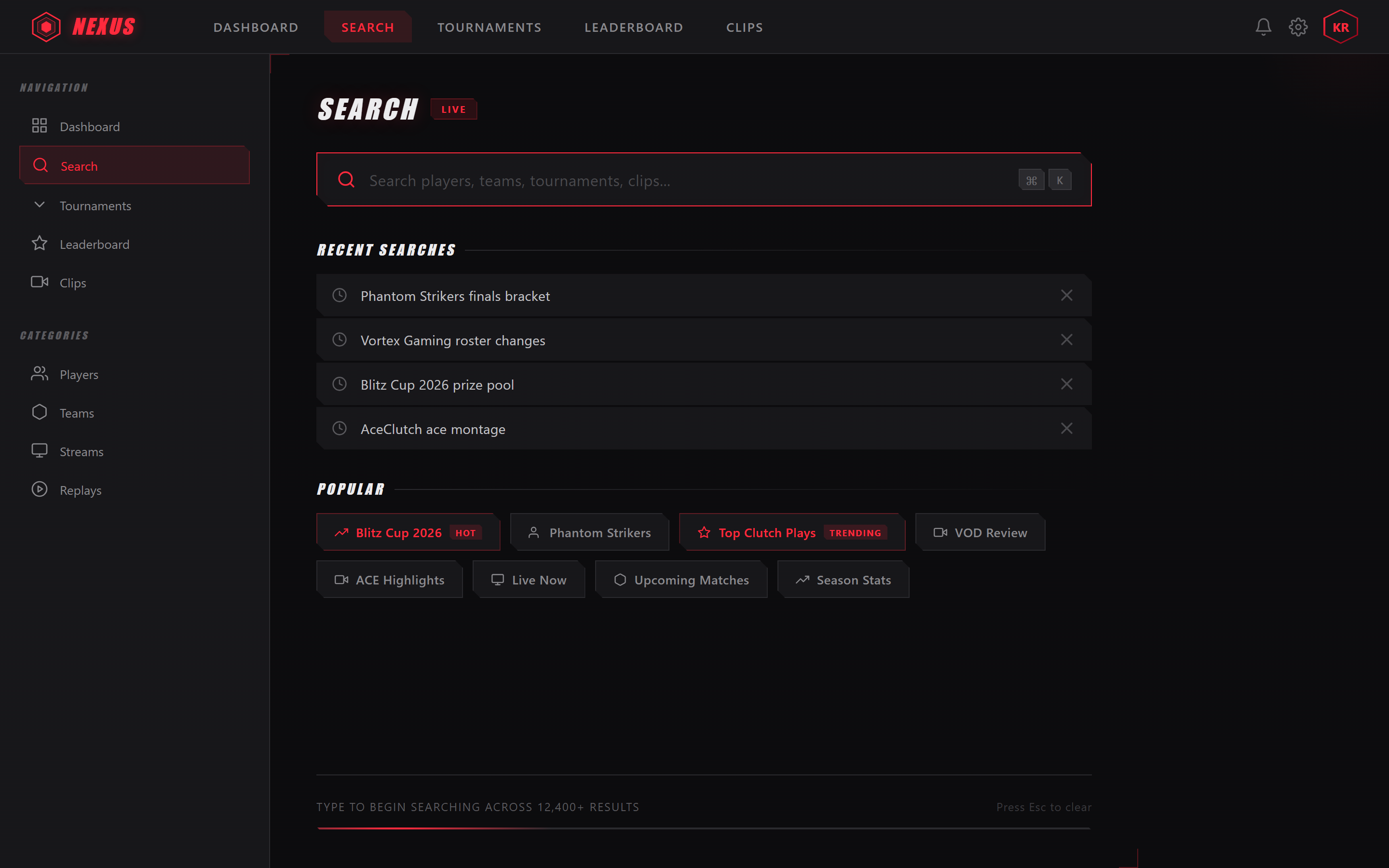 Gaming HUD Search & Filters