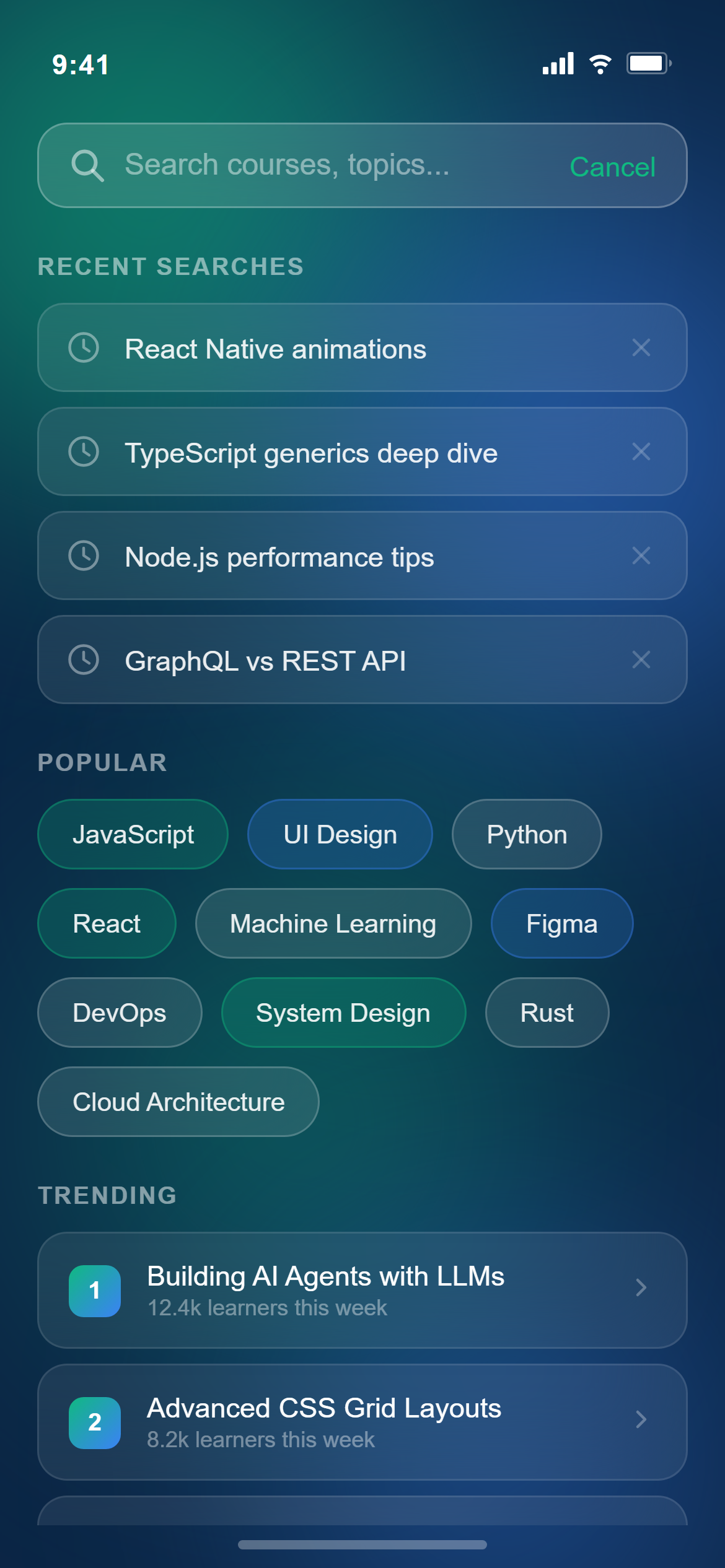Glassmorphism Search & Filters