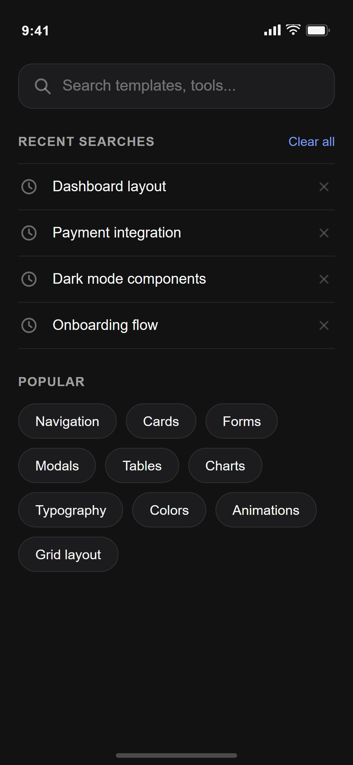 Soft Dark Search & Filters