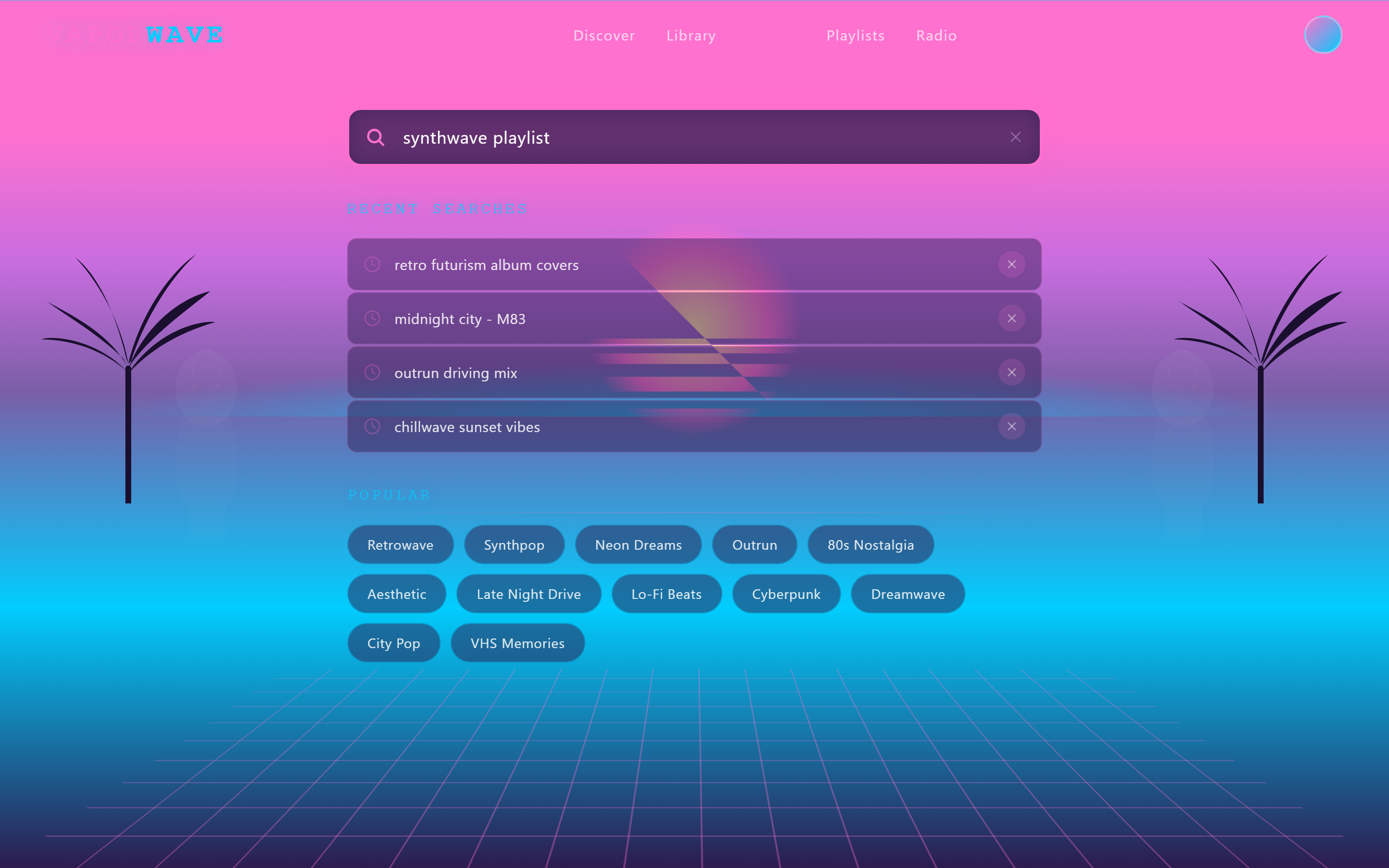 Vaporwave Search & Filters