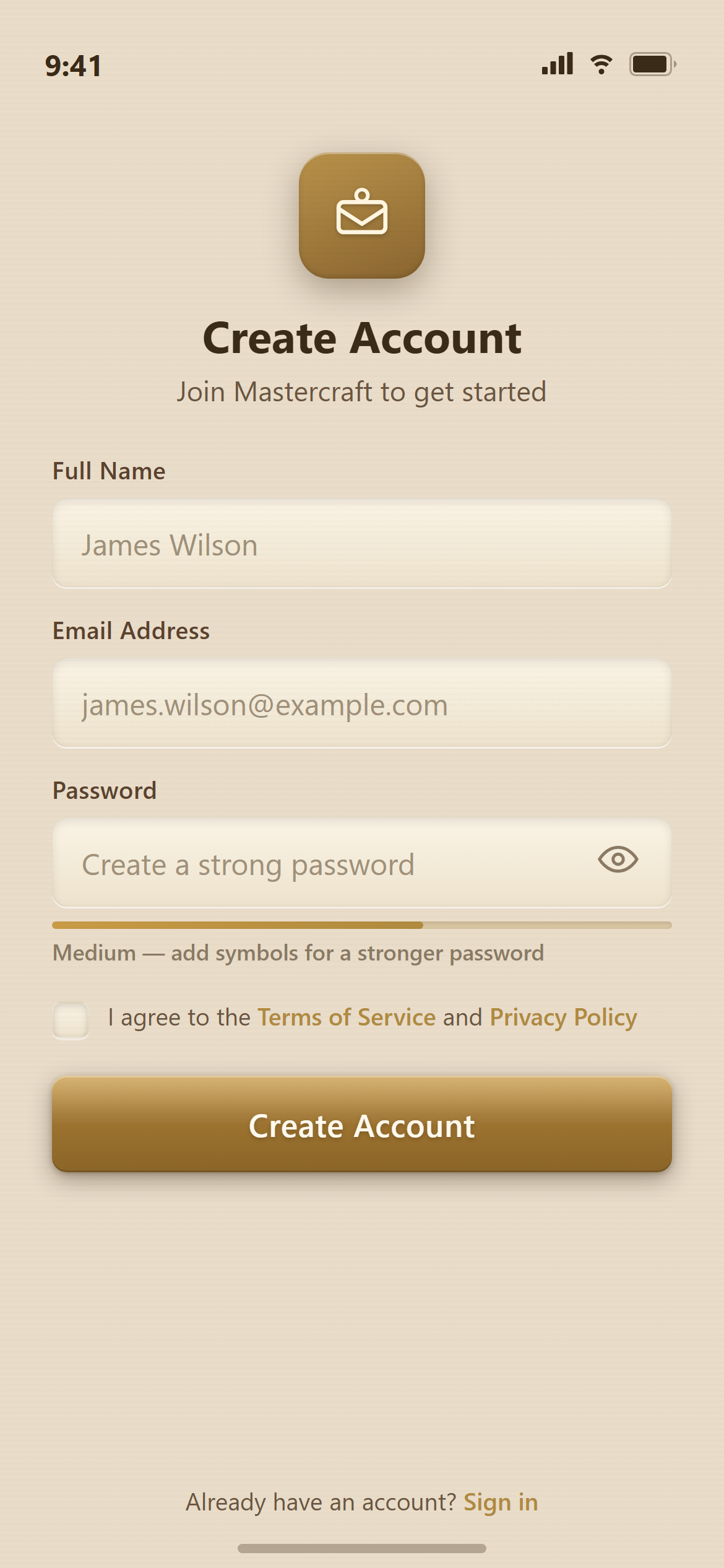 Skeuomorphic Sign Up