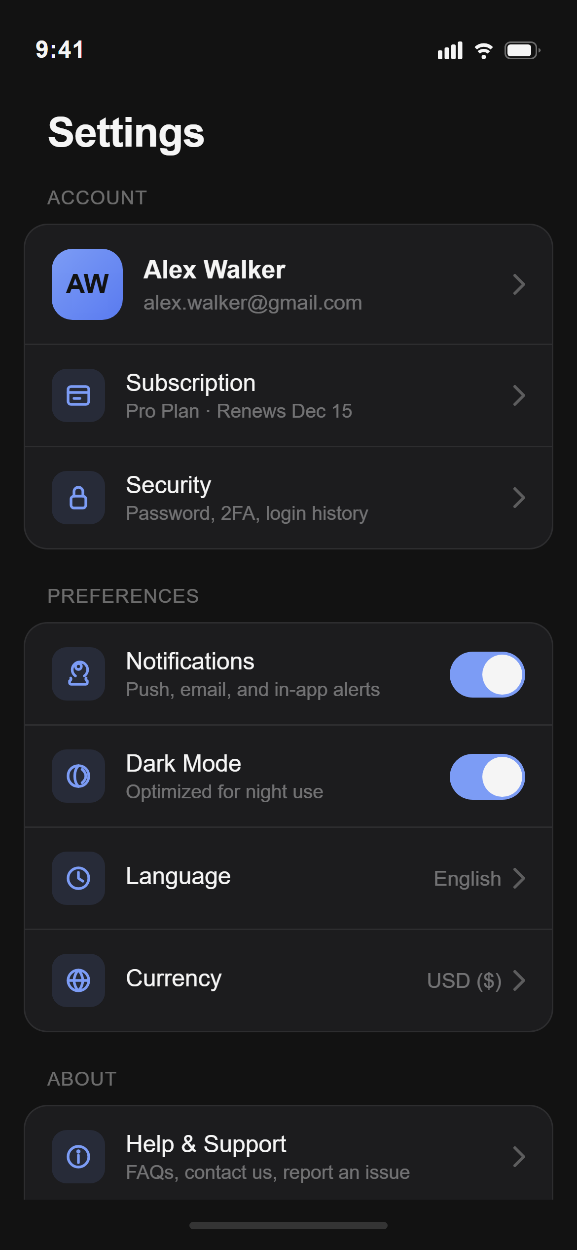 Soft Dark Settings