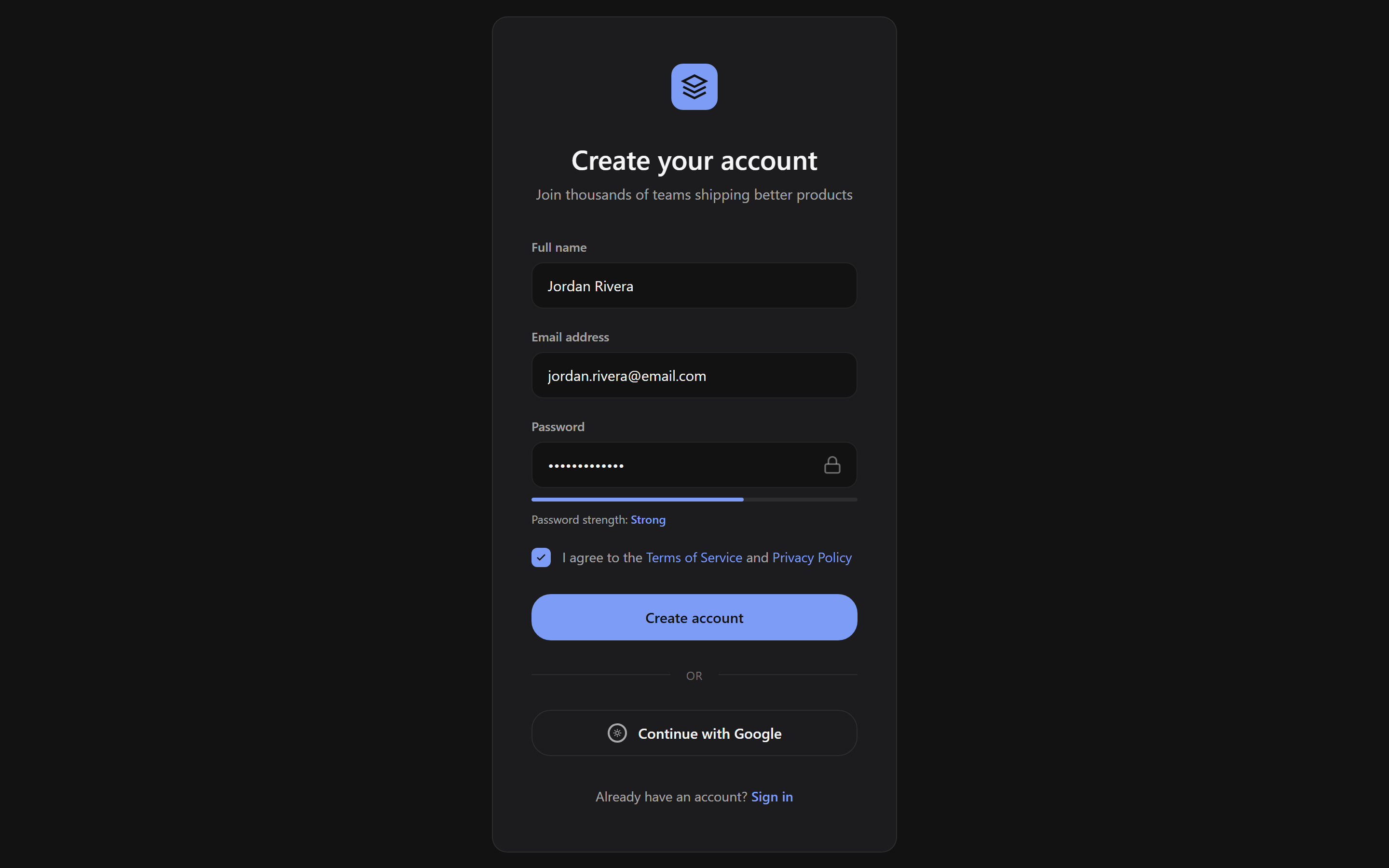 Soft Dark Sign Up