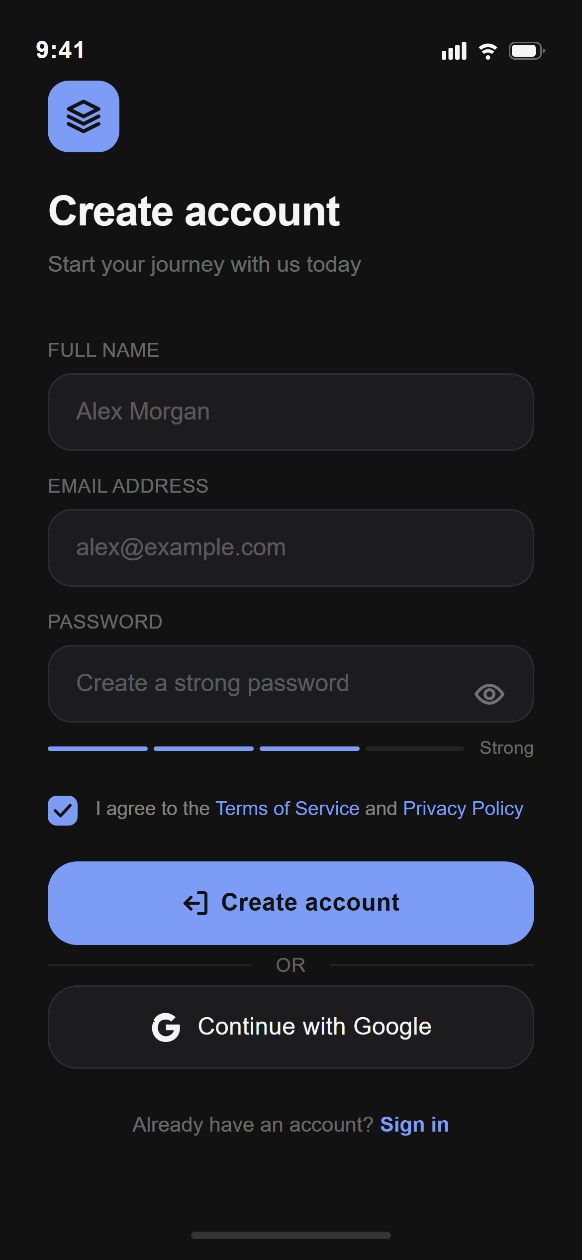 Soft Dark Sign Up