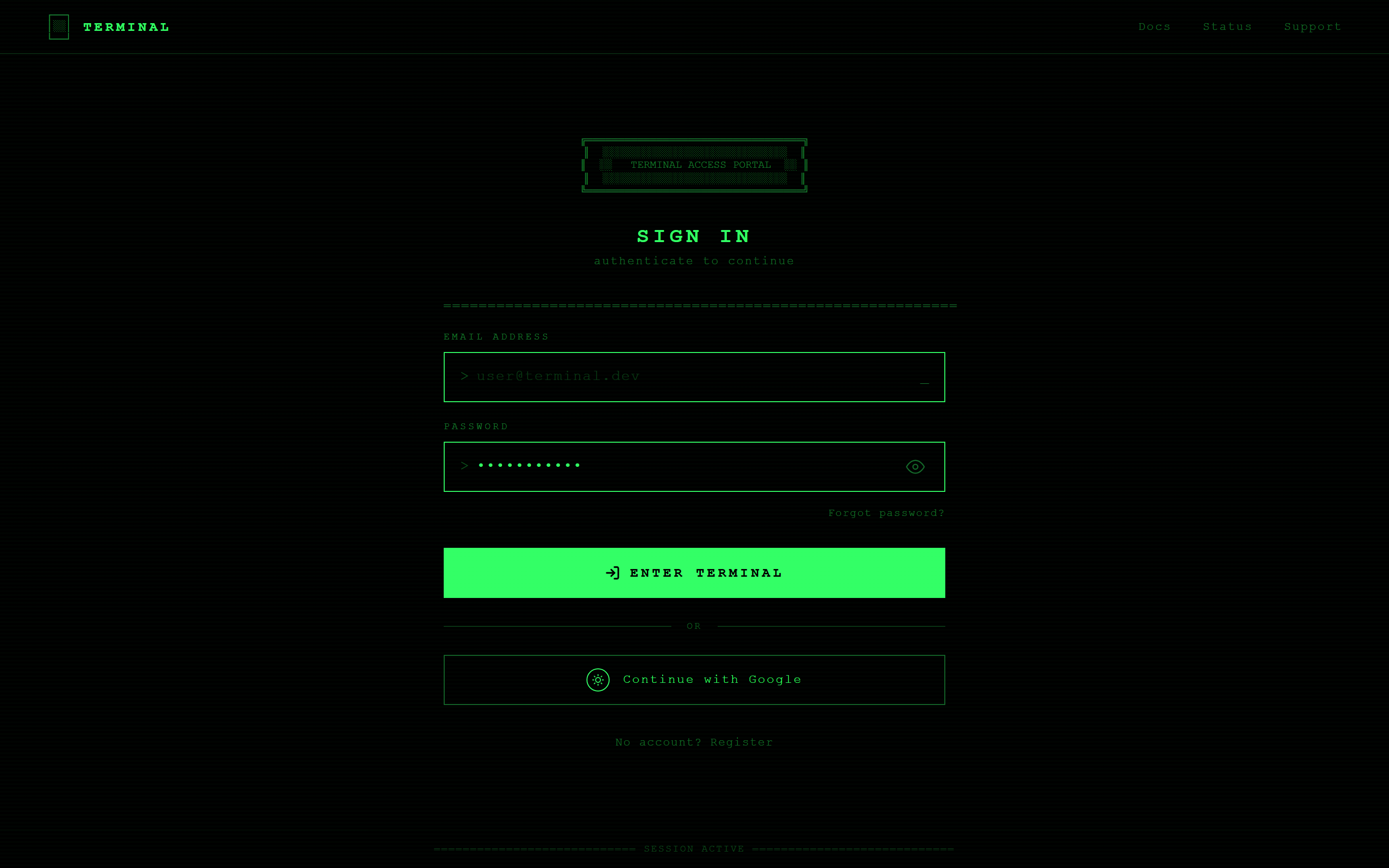 Terminal Hacker Login