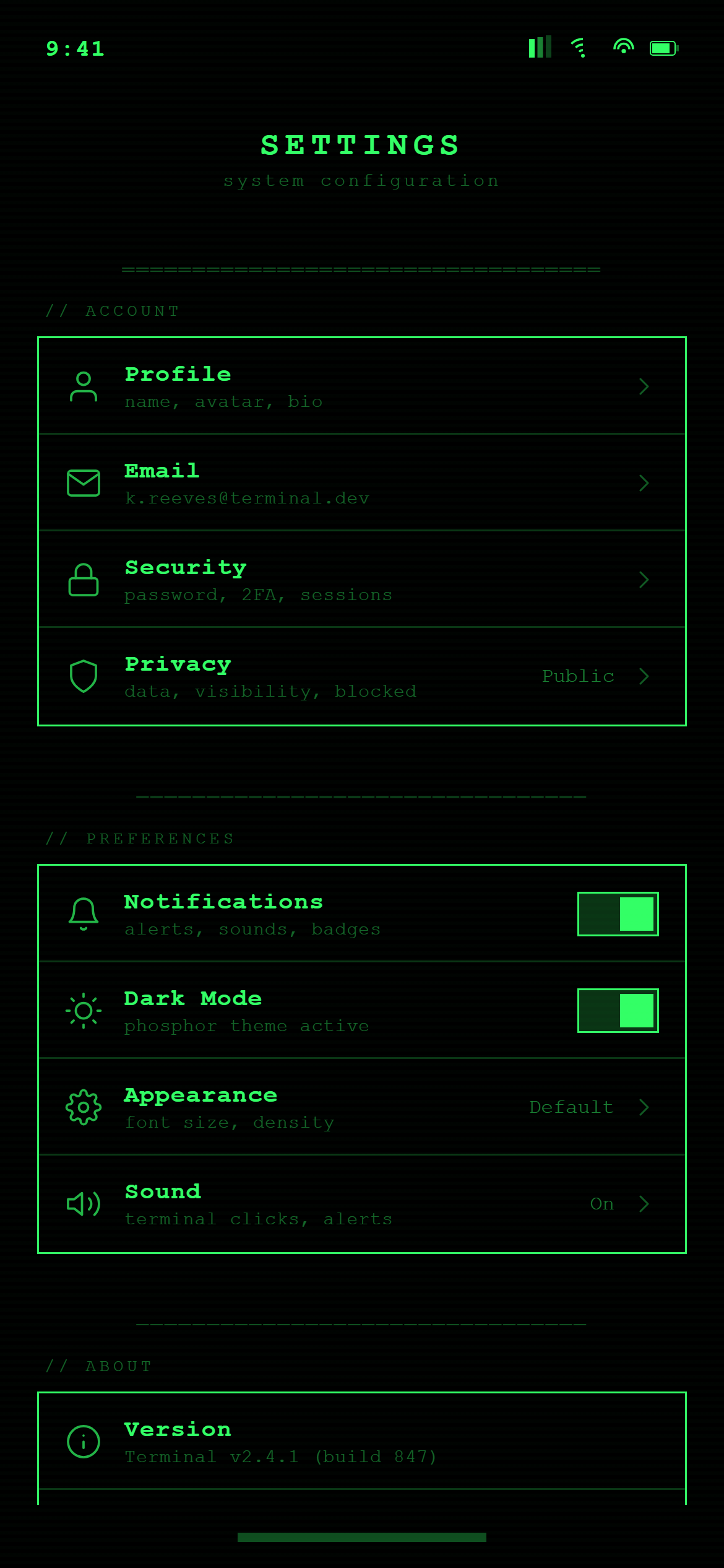 Terminal Hacker Settings