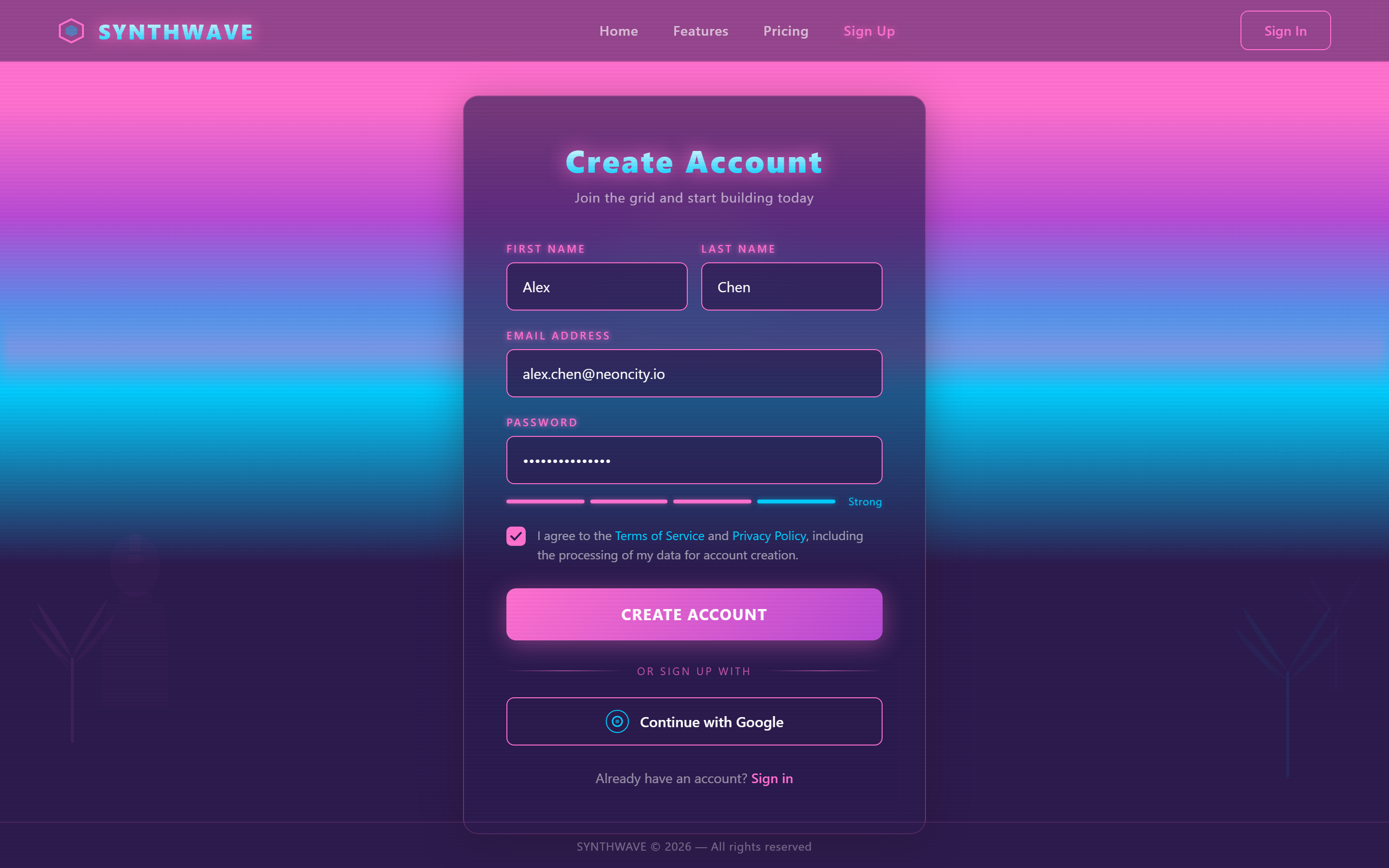 Vaporwave Sign Up