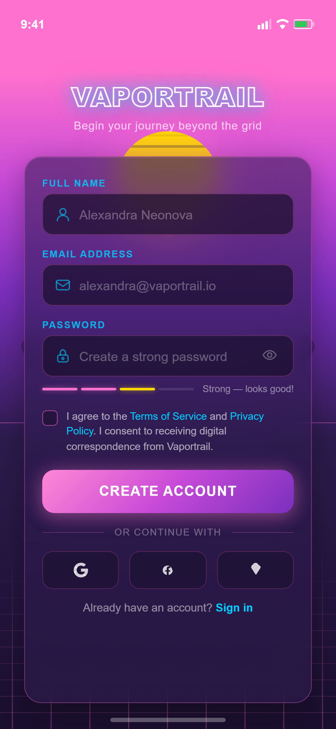 Vaporwave Sign Up