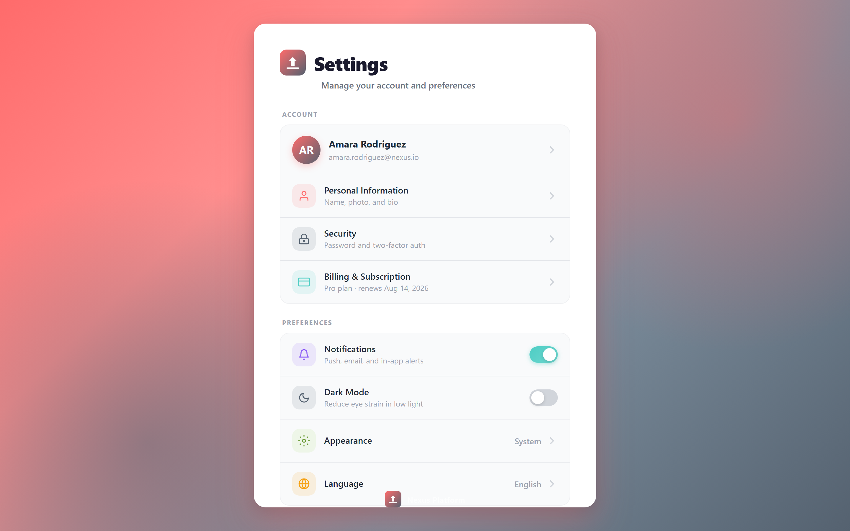 Vibrant Gradient Settings