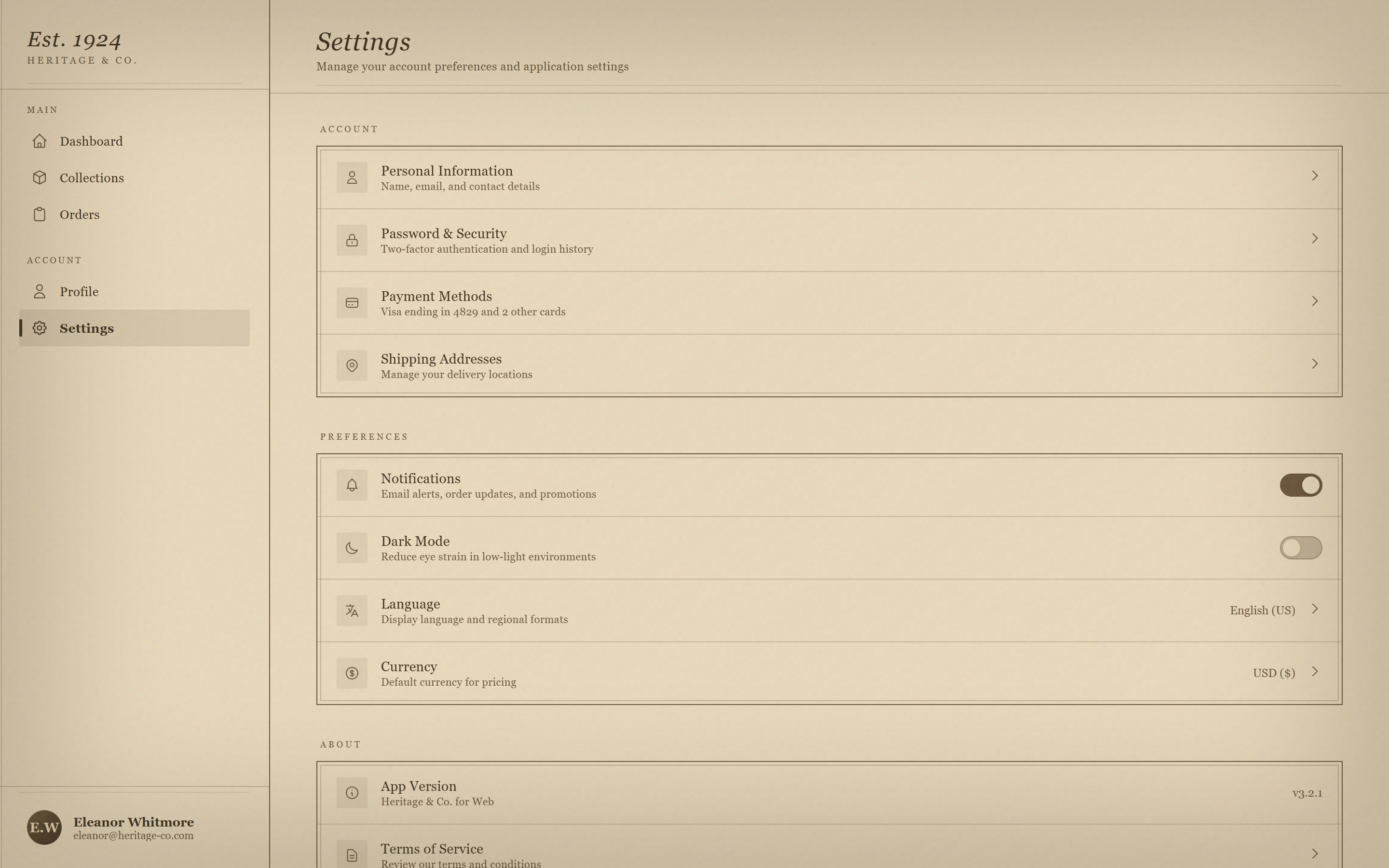 Vintage Sepia Settings