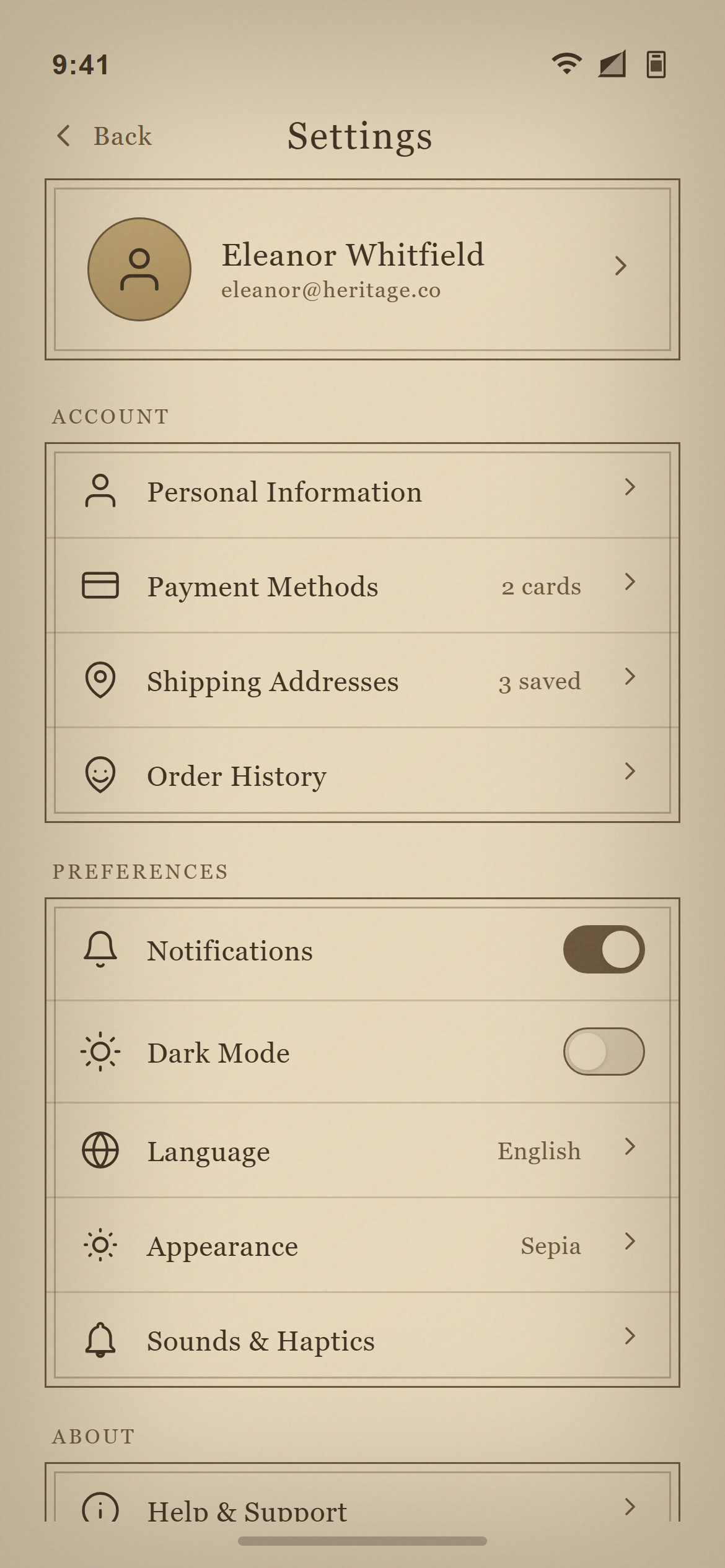 Vintage Sepia Settings