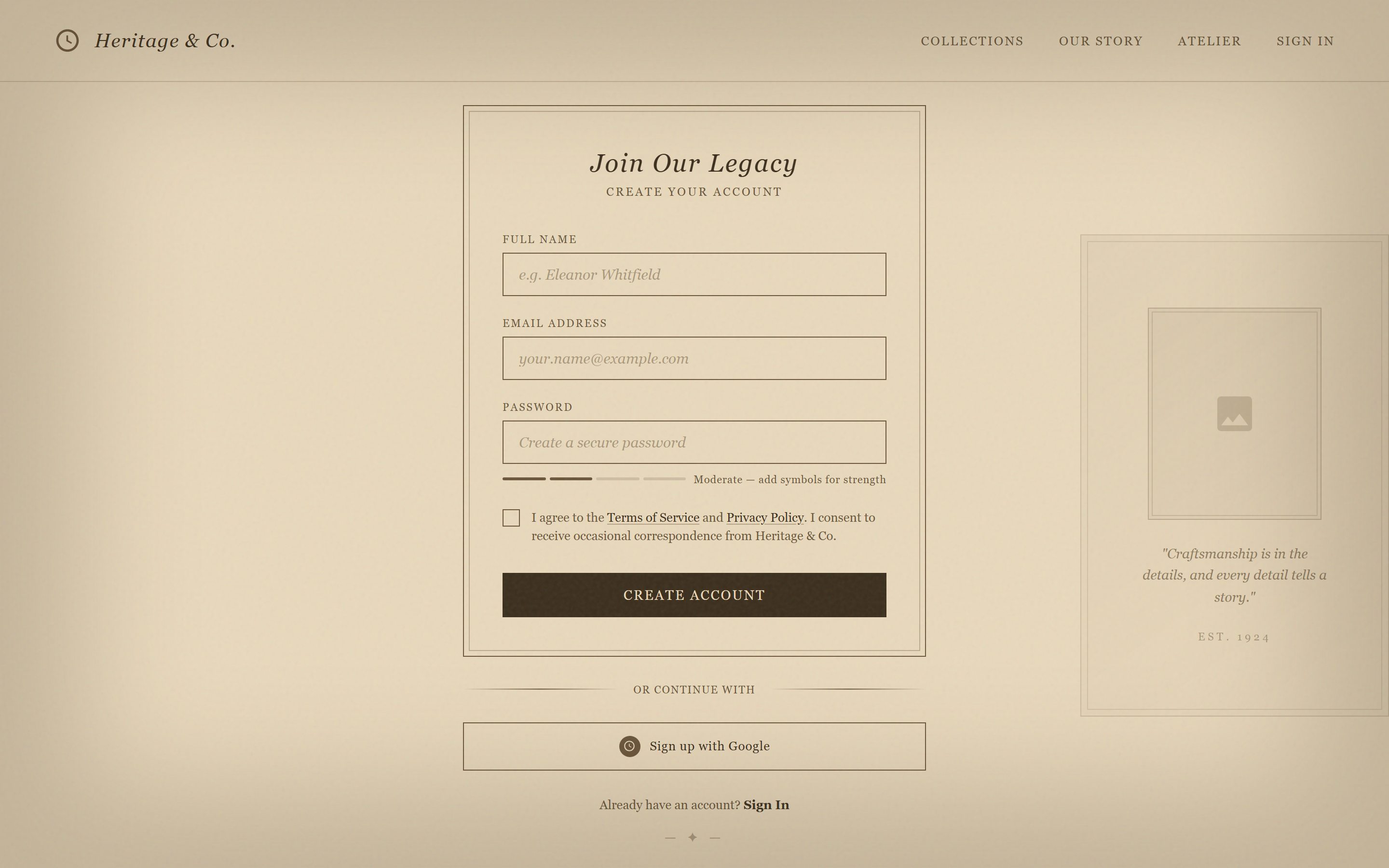 Vintage Sepia Sign Up