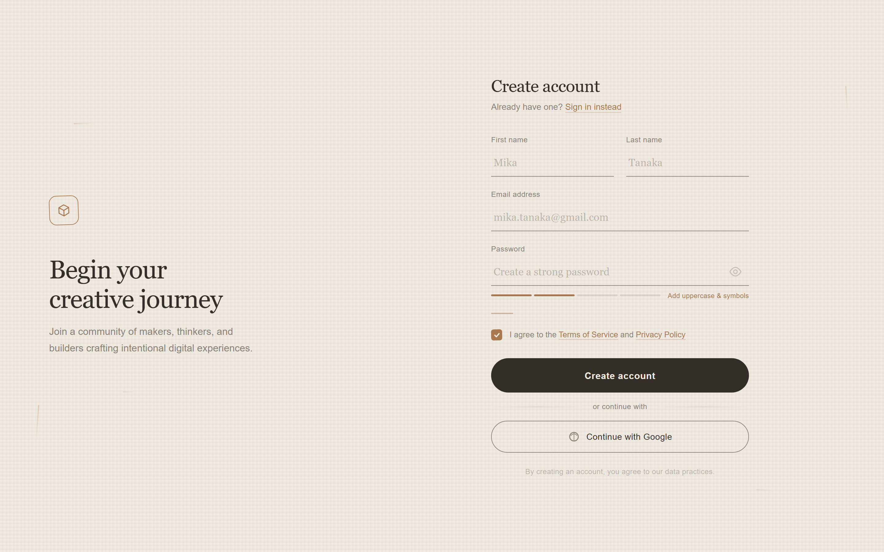 Wabi-Sabi Sign Up