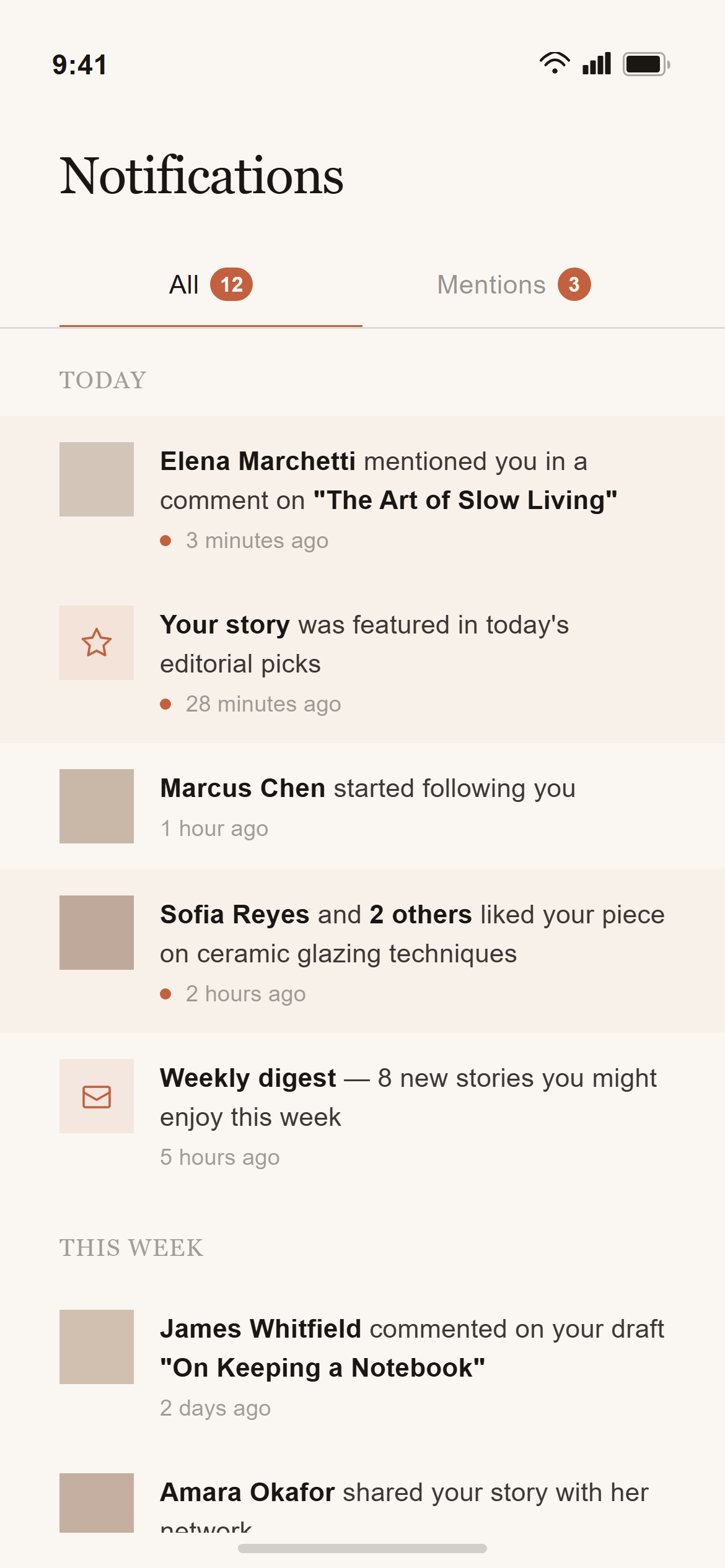 Warm Editorial Notifications