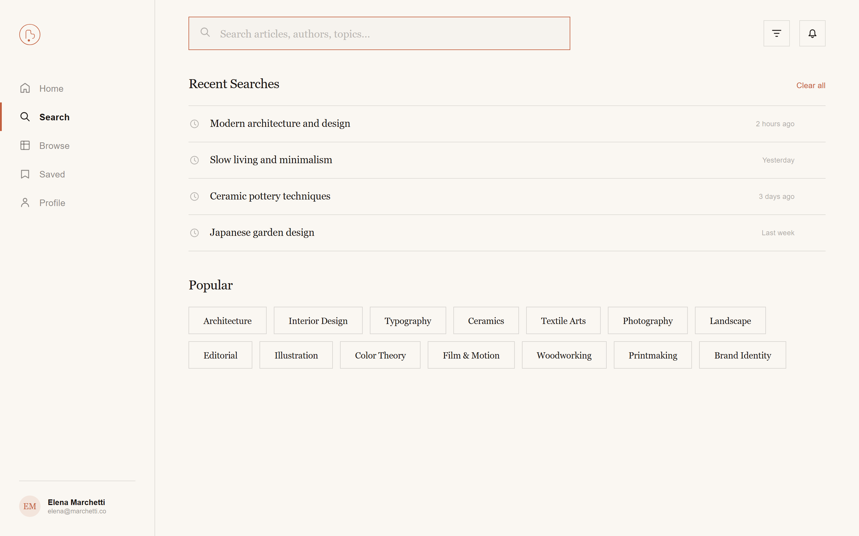 Warm Editorial Search